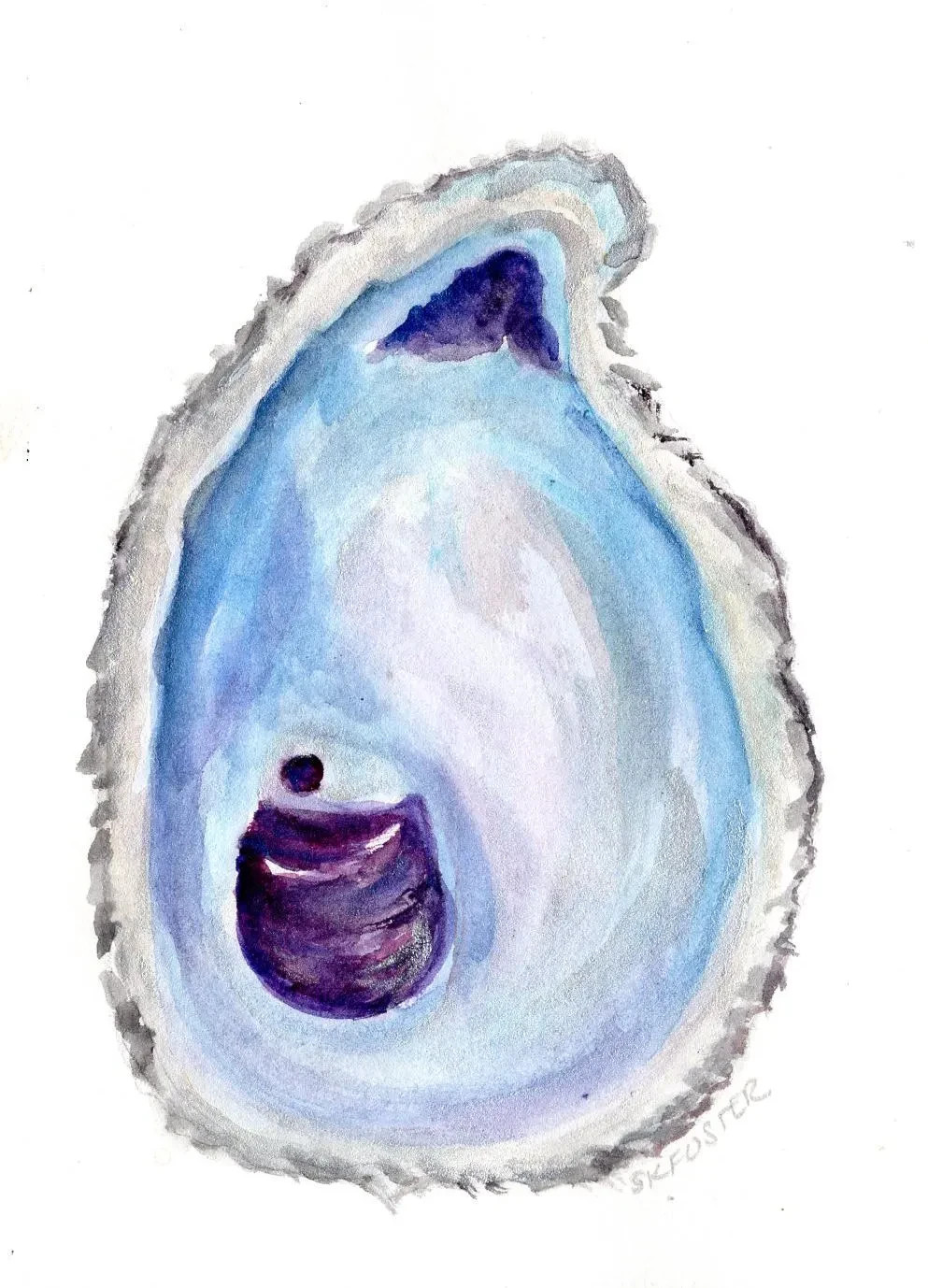 Original Oyster Shell Watercolor Painting 5 x 7 Beach House Gift, Sharon Foster