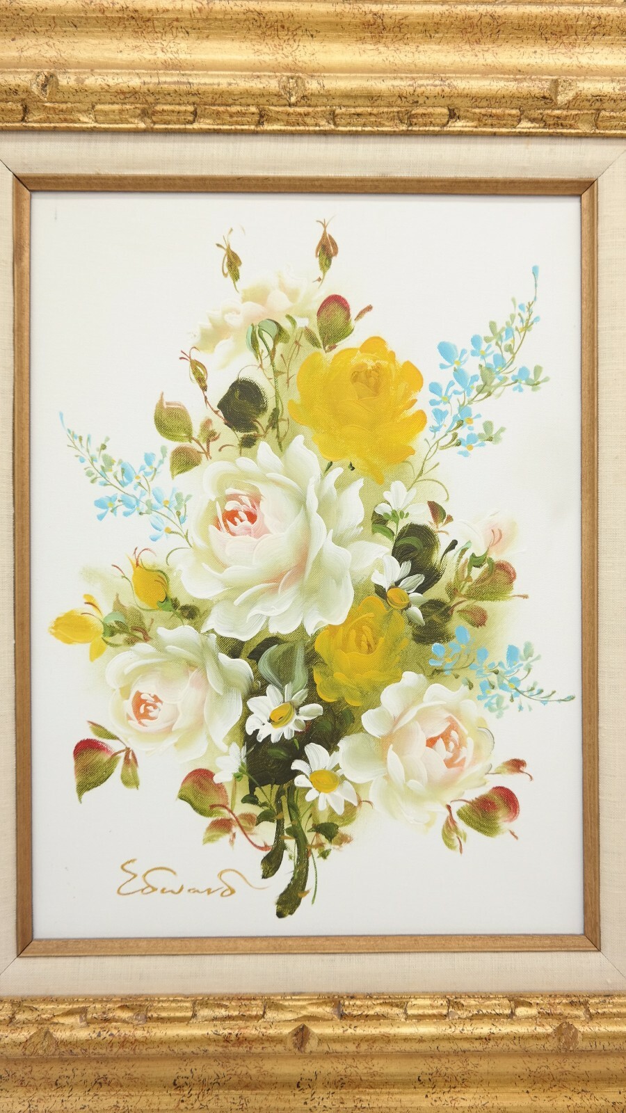 EDWARDS FRAMED & SIGNED PAINTING FLOWERS 24″ x 20″ – VERY NICE! TF