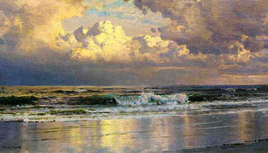 Oil painting seascape with waves Beach-at-Atlantic-City-William-Trost-Richards
