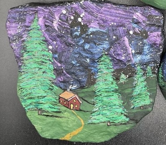 HAND PAINTED RIVER STONE ART Nature Scene by Yellow Paw Collectible Rocks
