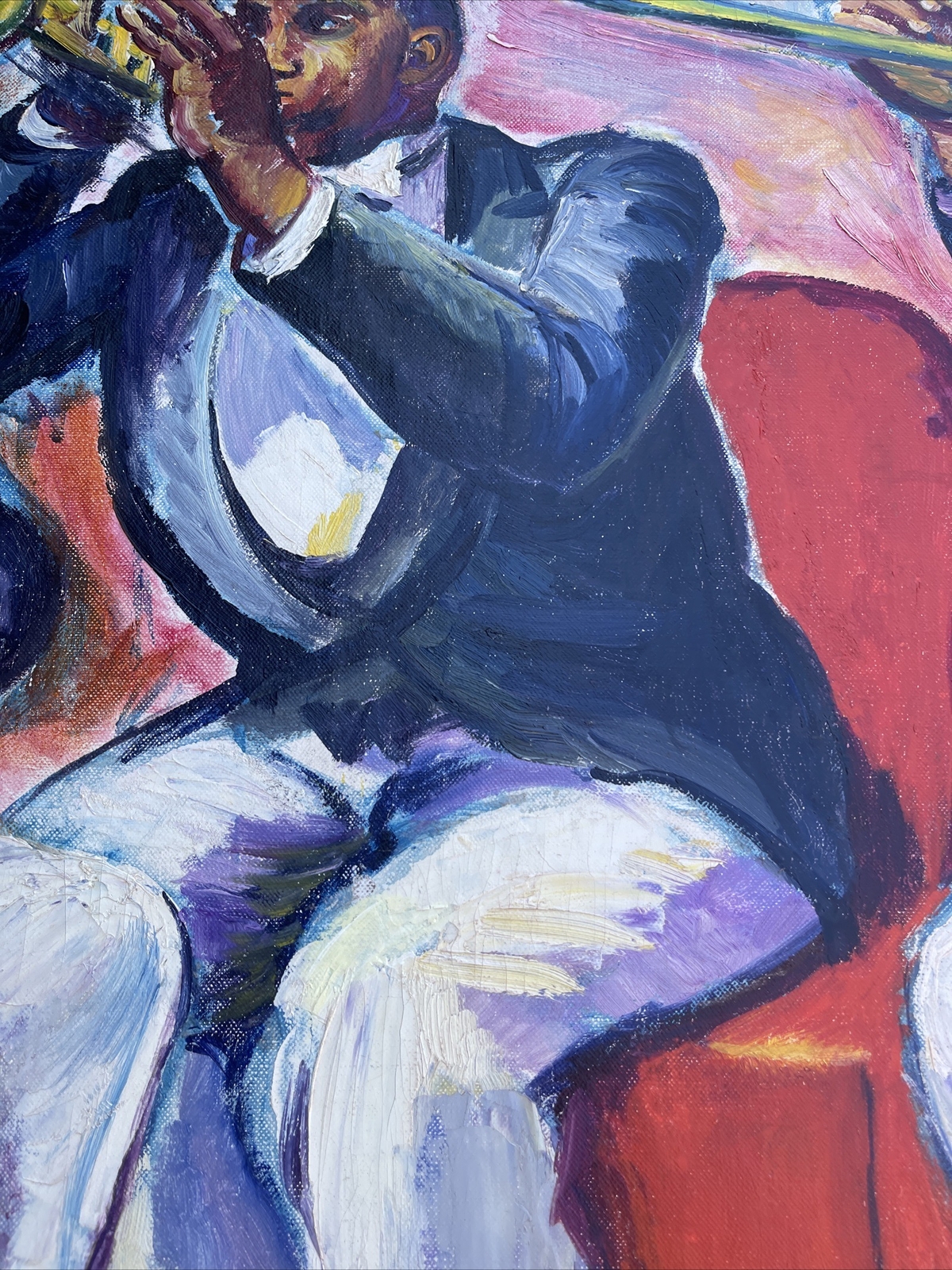 Jo Cain PAINTING ANTIQUE WPA Black Americana Large Mural Study Jazz Portrait Oil