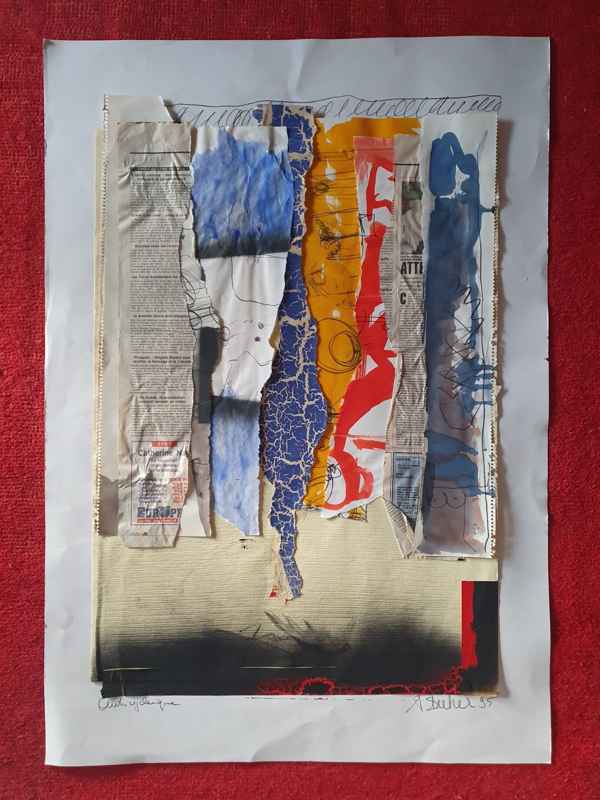 Large Collage Mixed Signed André Bucher Sculptor Swiss Abstract Dorny
