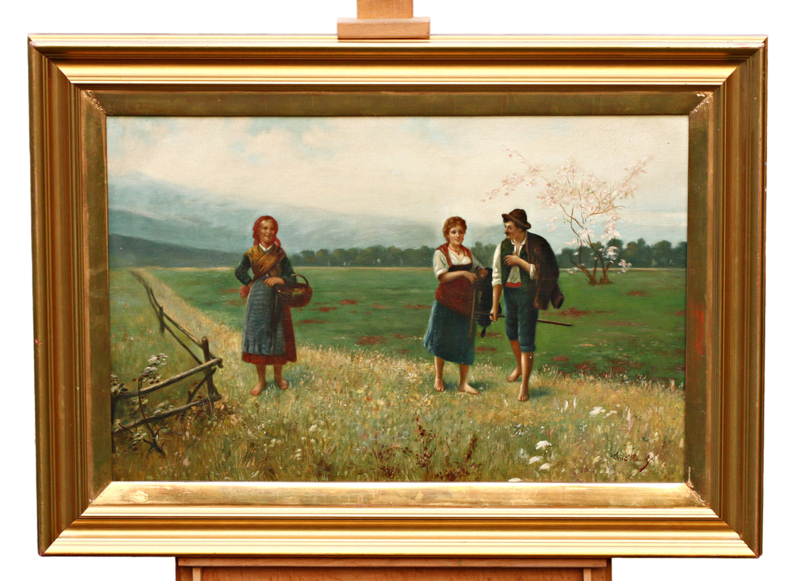 Signed Oil Painting on Canvas Framed Farm Scene Landscape (OOAK) Art Deco