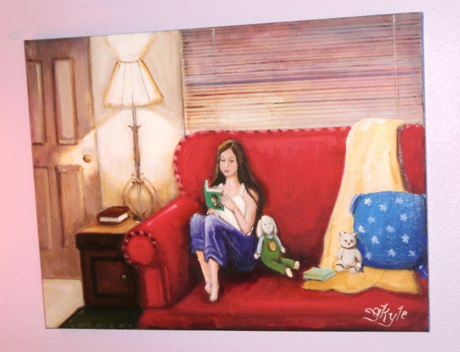 Girl Reading a Book Oil Painting Original Handmade Colorful 18 x 24