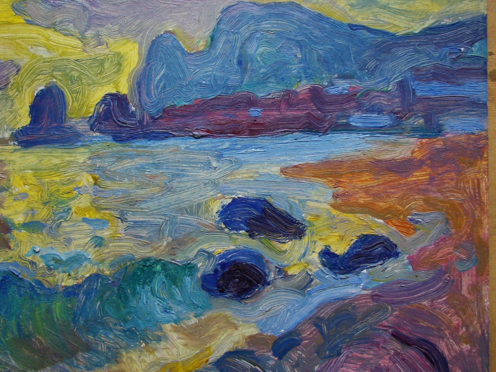 Ukrainian Soviet USSR Oil Painting seascape modernism fauvism sunrise cliffs