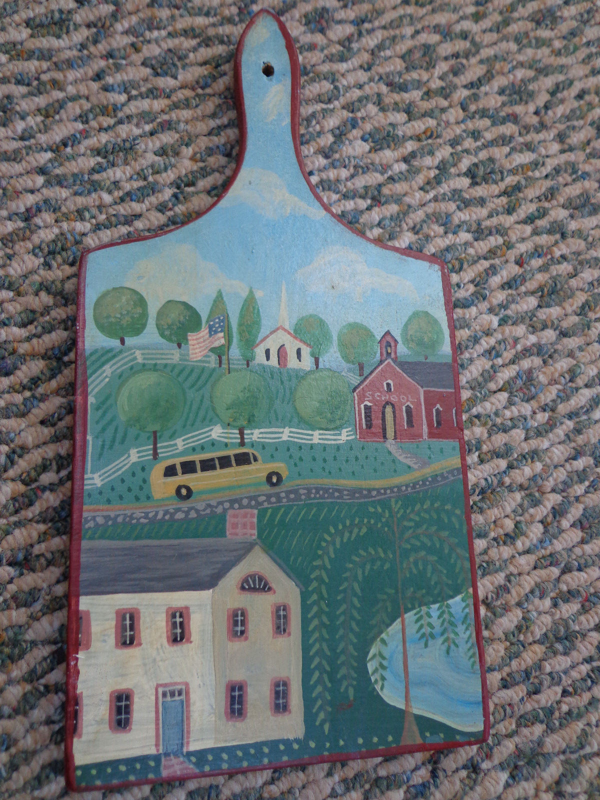 RARE Wendy Presseisen Signed Folk Art Painting on Wood Cutting Board