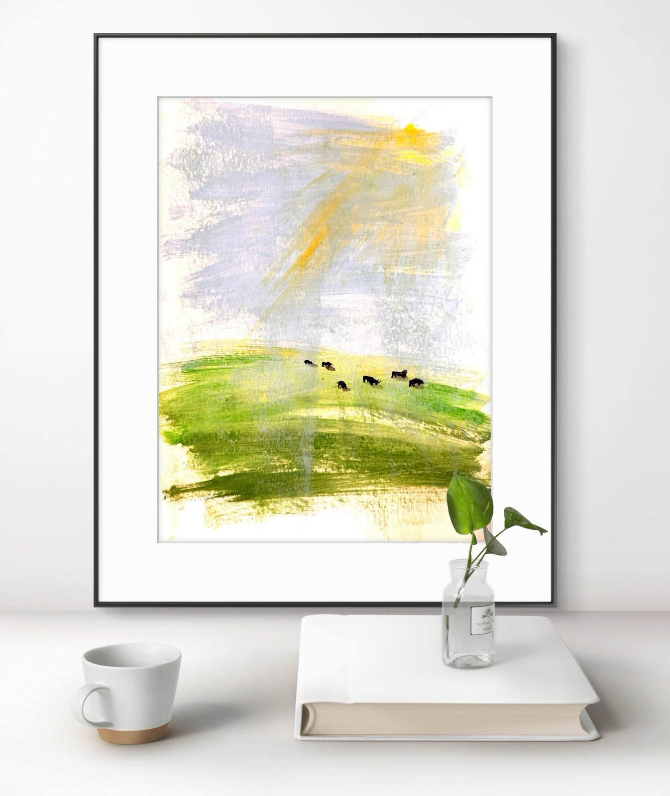 Original Abstract Expressionism 9×12 Cows Landscape Handmade Unique Signed Art