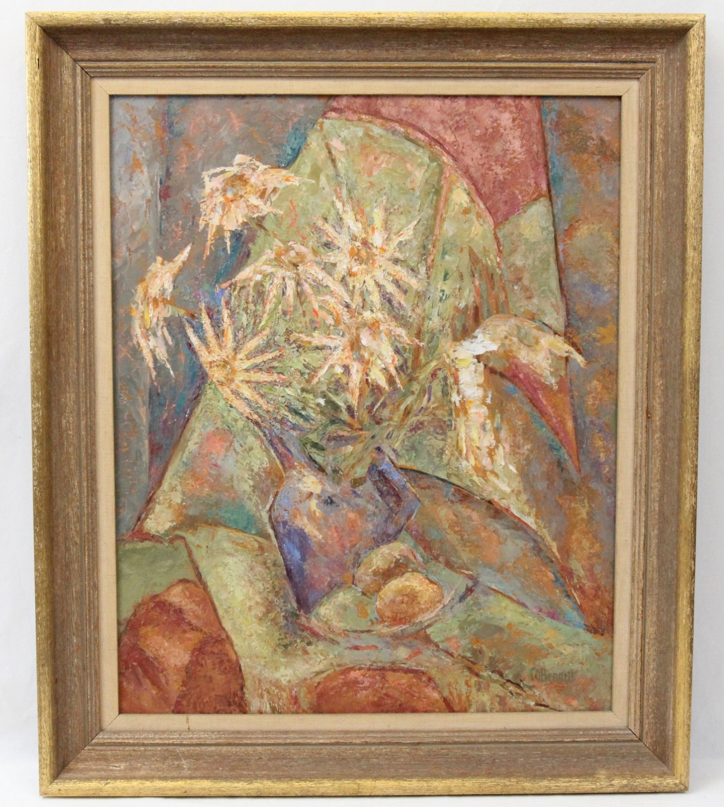 CoBennett Oil Painting 22×27 Still Life Flowers in Vase Vintage Mid Century