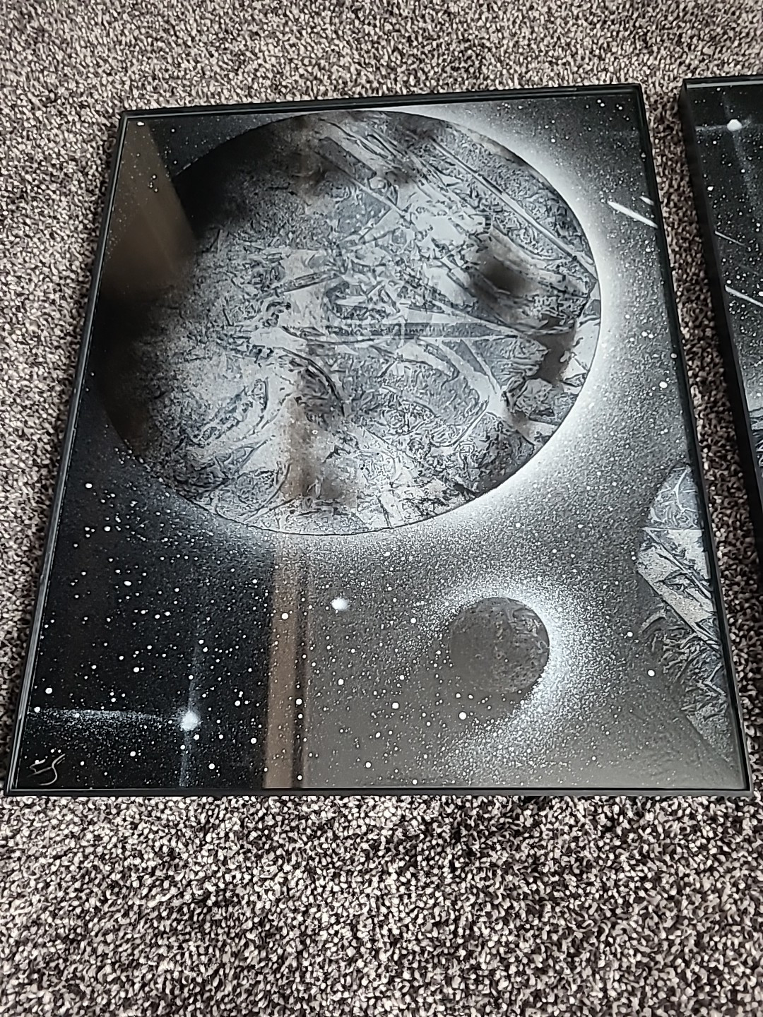 Sun And Planets Outer Space Spray Paint Art 11×14 Framed 3 Picture Set