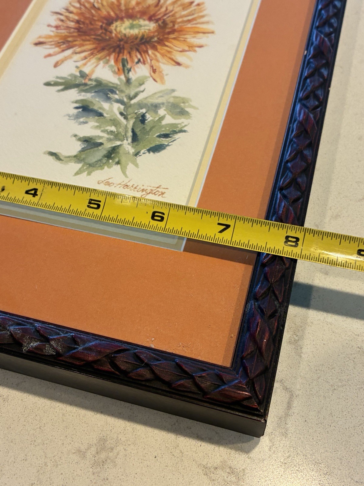 Vtg Signed Watercolor Chrysanthemum Flower Matted & Framed