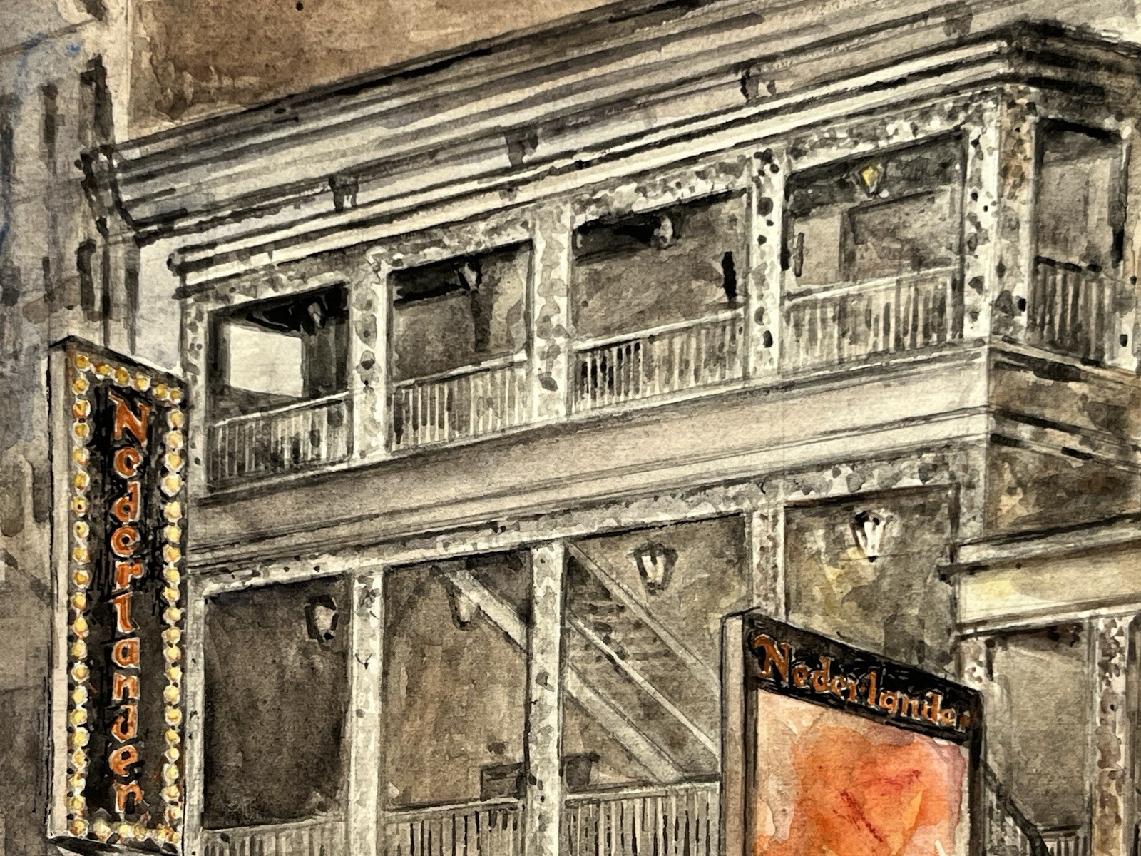 70s New York City NYC Street Scene Painting Nederlander Theatre Broadway W41st