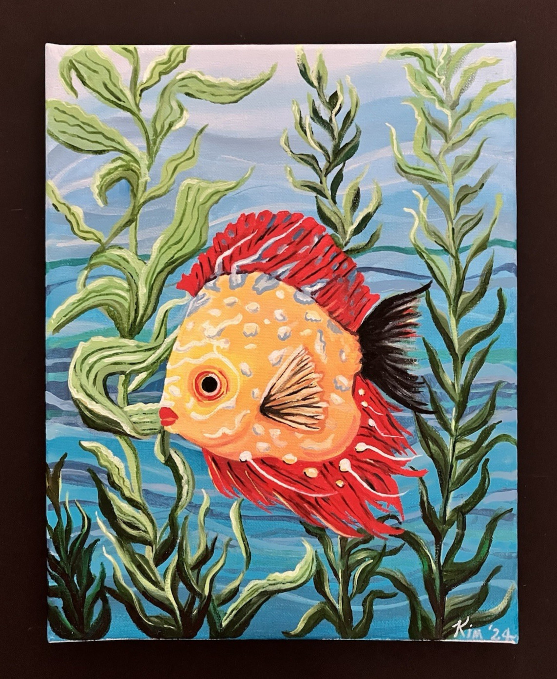 Coastal Art, Fish In The Sea, Hand Painted Oil on Canvas – Orig. Art by Kim G.