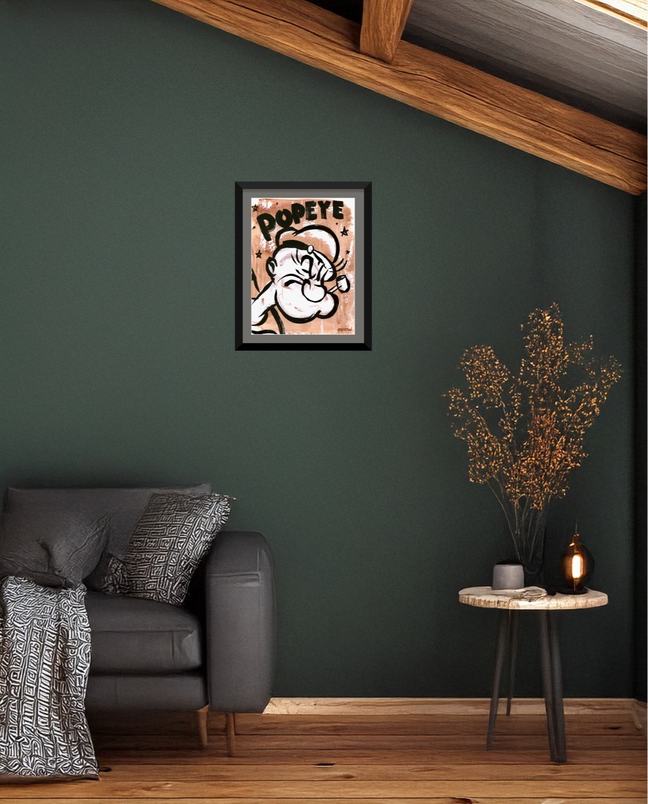 Atherton 9×12 Original Pop Art Character Vintage Painting «Popeye» hand signed