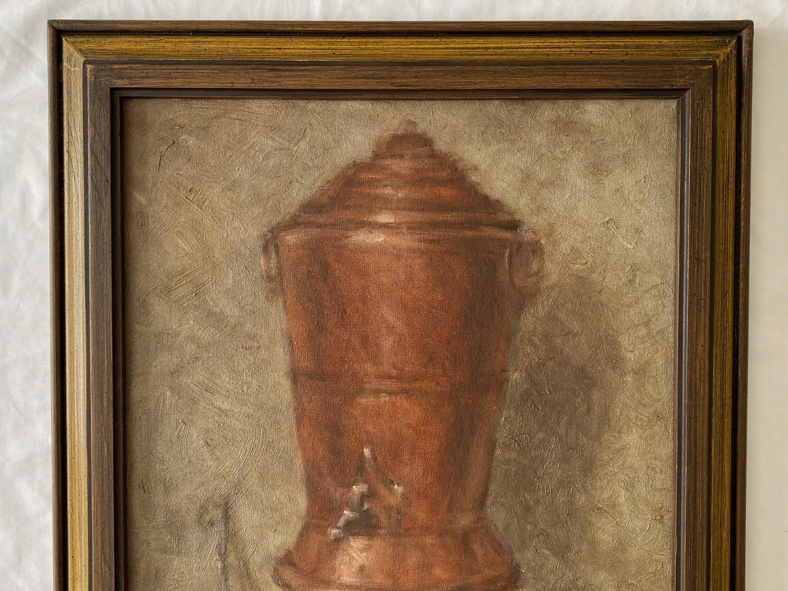 Signed Oil Painting on Canvas Copper Vessel Still Life Framed 1993