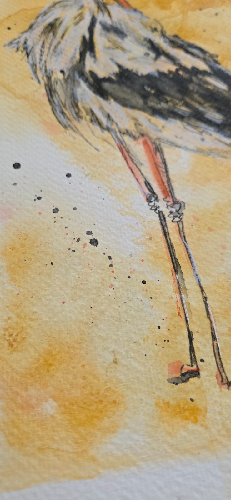 Original Artwork Stork Bird Mixed Media Art 9×12 Signed on Watercolor Paper