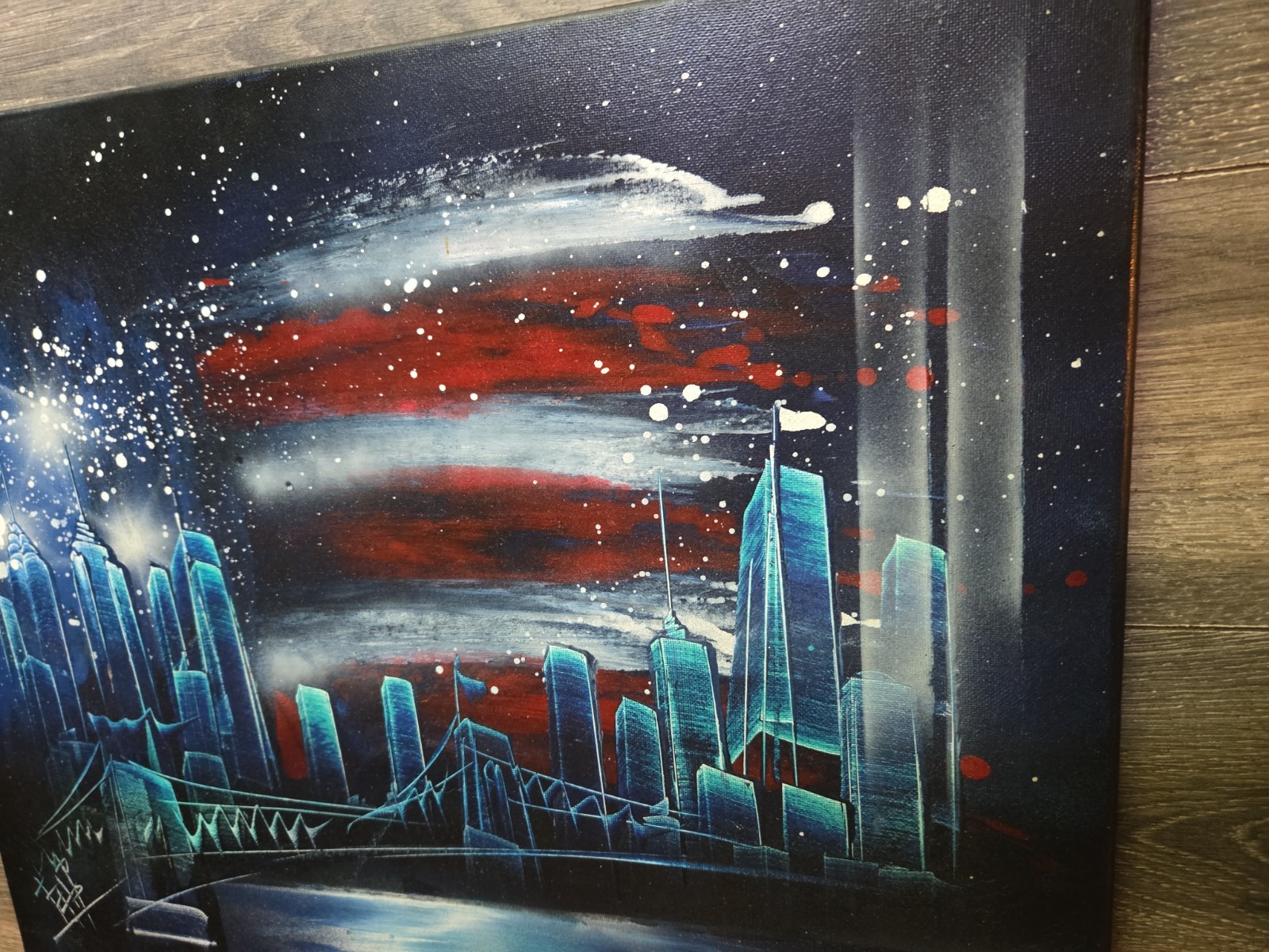 NYC Spray Paint Art – Patriotic New York City Scene – 16″x20″ Painting
