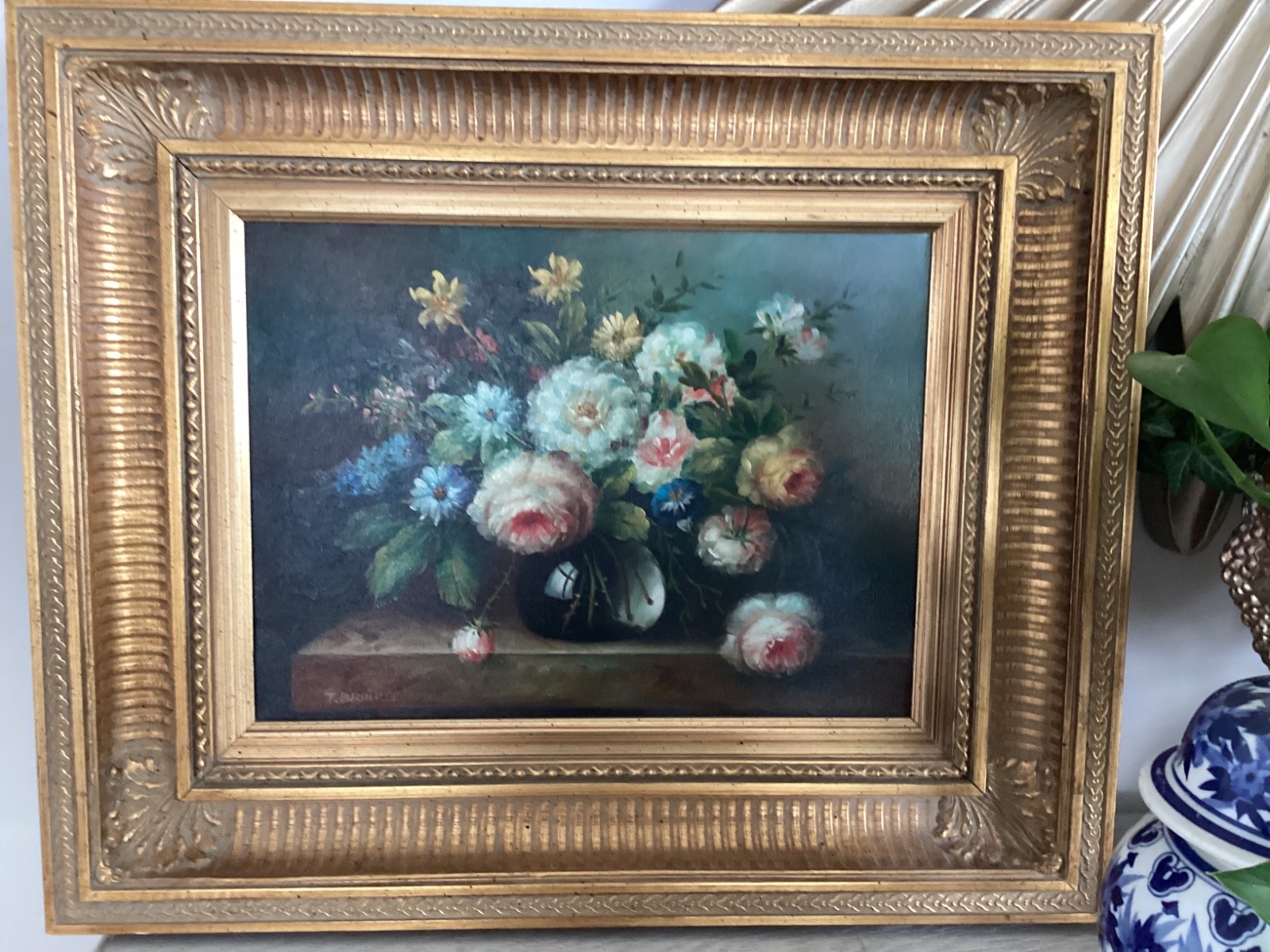 Vtg Original Still Life Oil Painting English Roses Wild Flowers, Signed