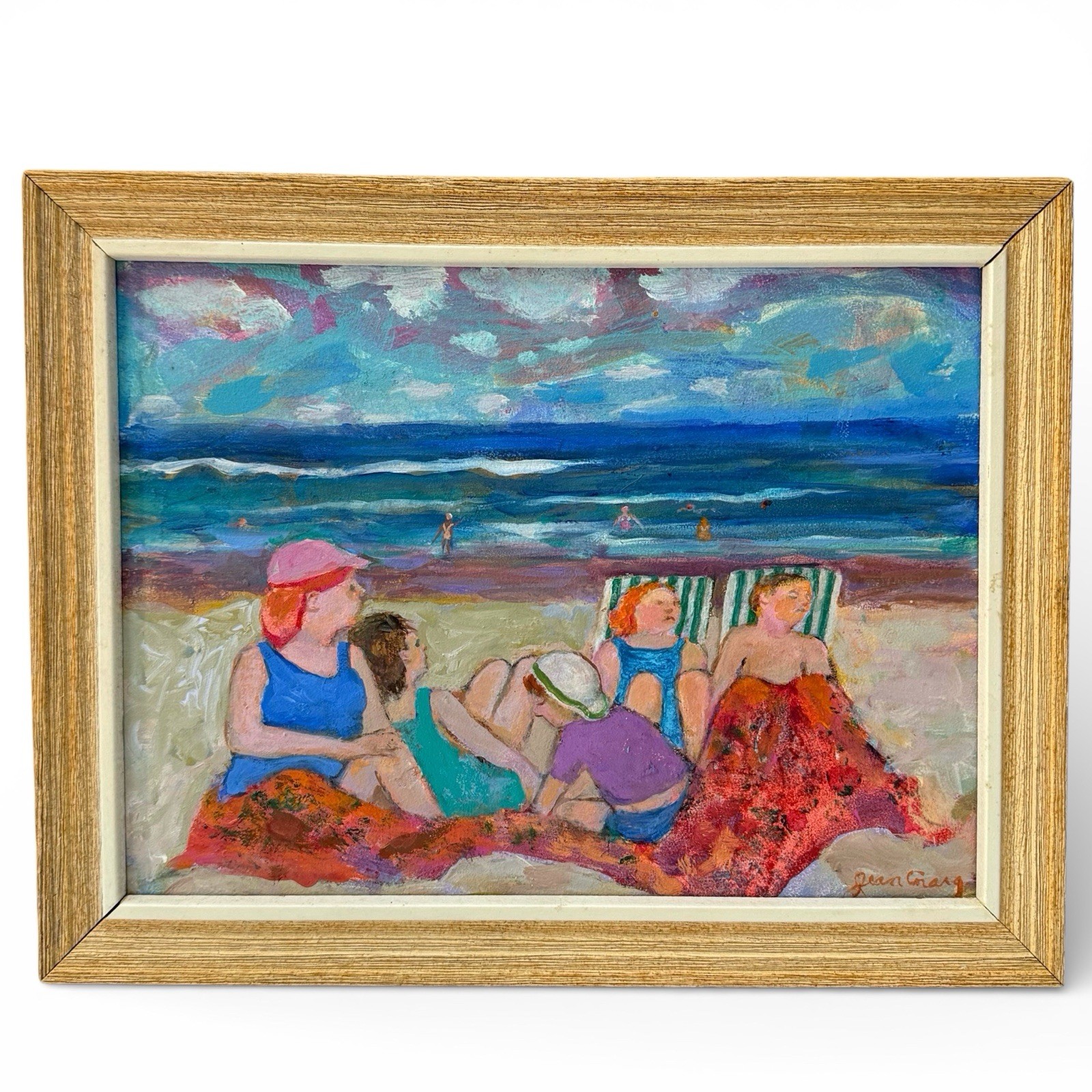 Jean Craig Virginia Beach Bodies Impressionist Acrylic Painting 9×12 Framed