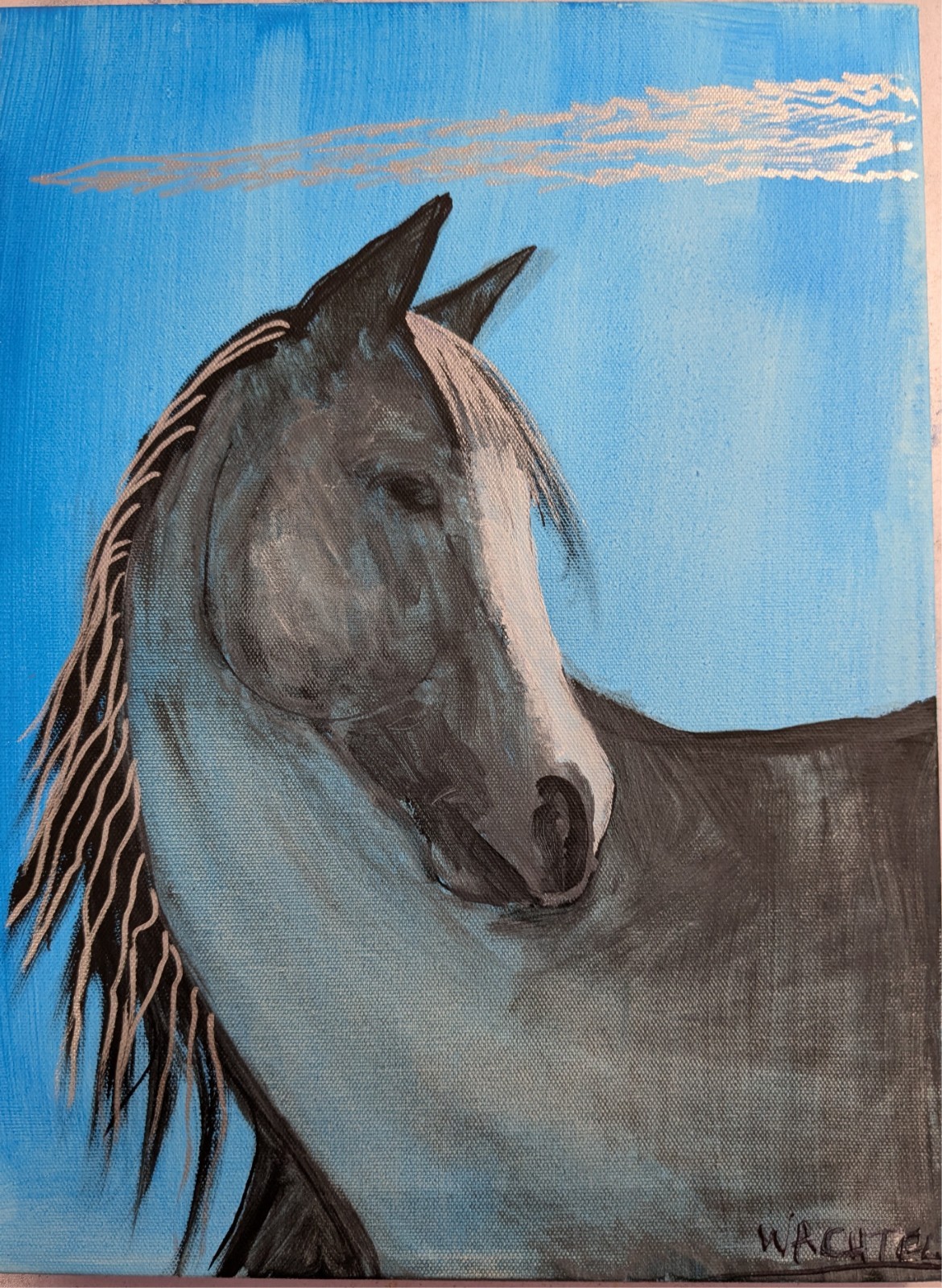Original Gray Horse Painting 12×16 Acrylic Canvas Equine Wall Art Decor Wachtel