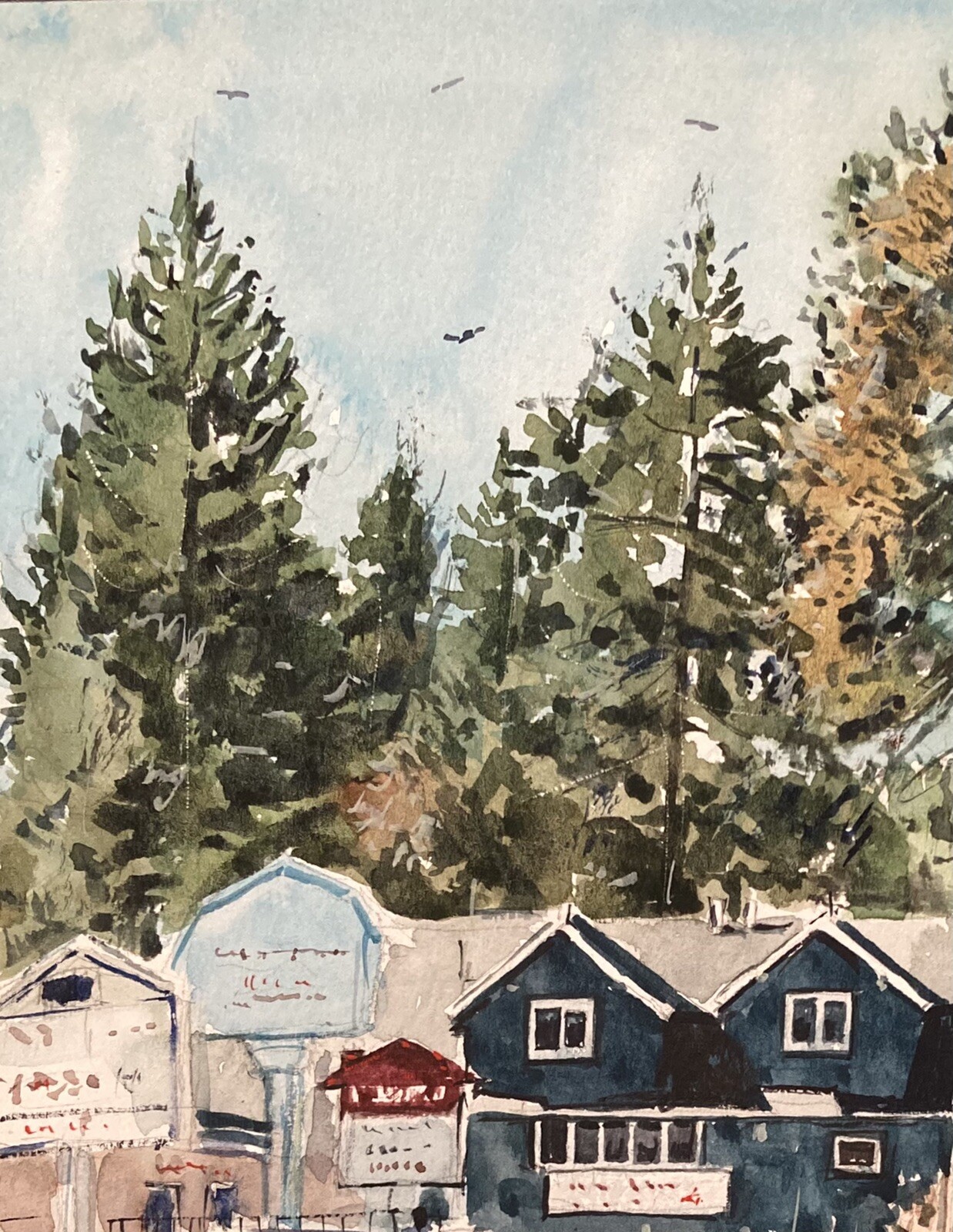 Original Watercolor Painting “Mountain Community, CA» 9″ X 12″ NOT A PRINT