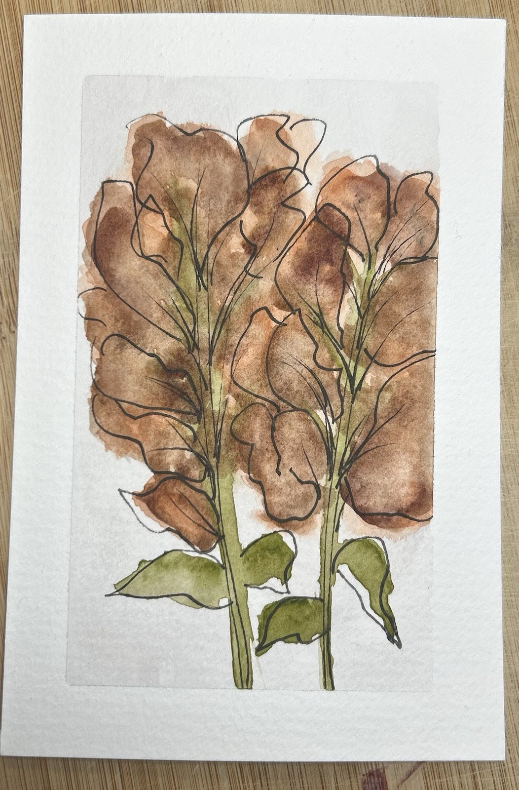 4×6” Original Watercolor Painting Loose Floral, Coral Signed By Sasha Lehto