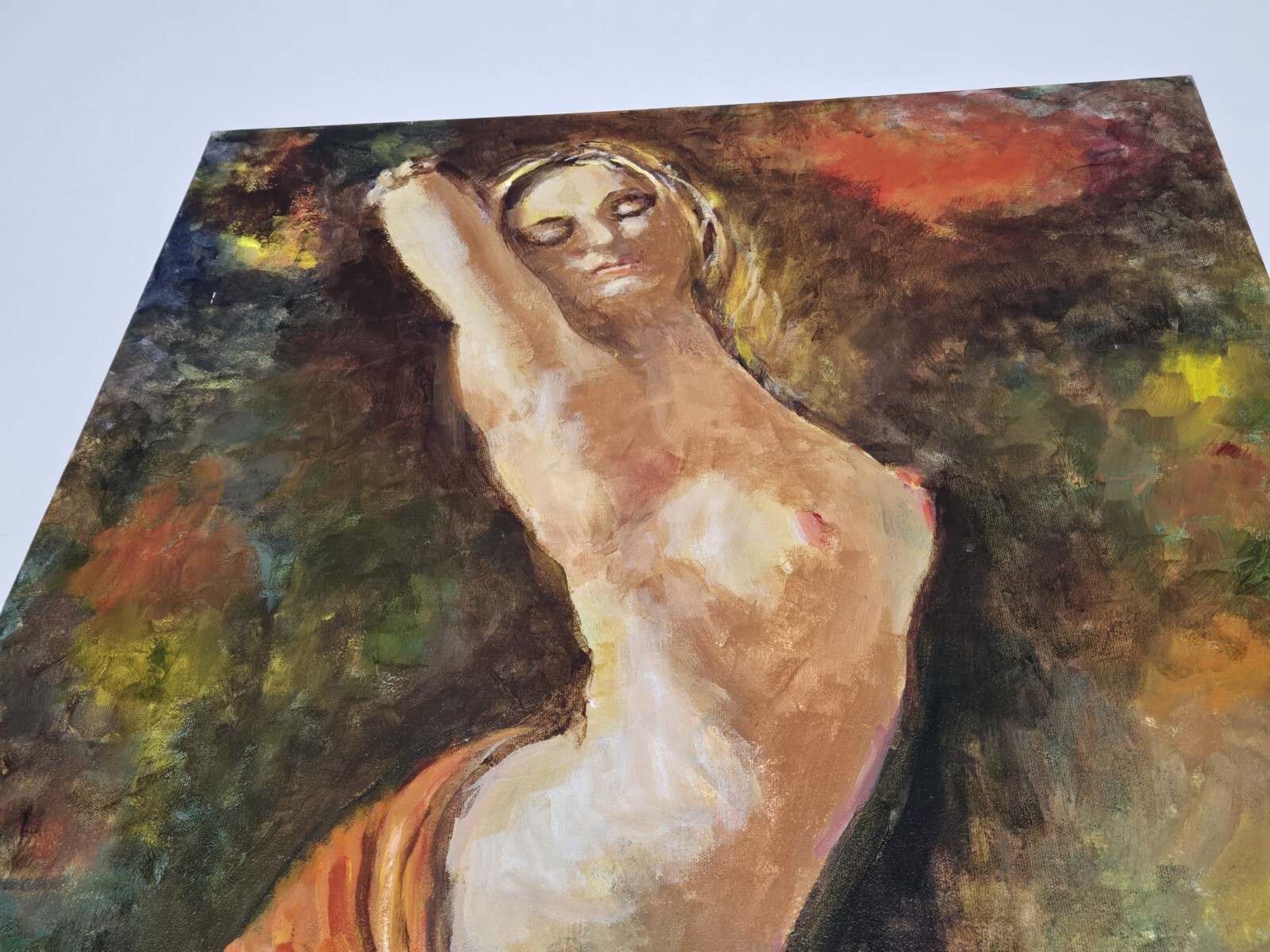 Impressionist Style OOAK Painting On Canvas Nude Woman Portrait 28×22 Signed