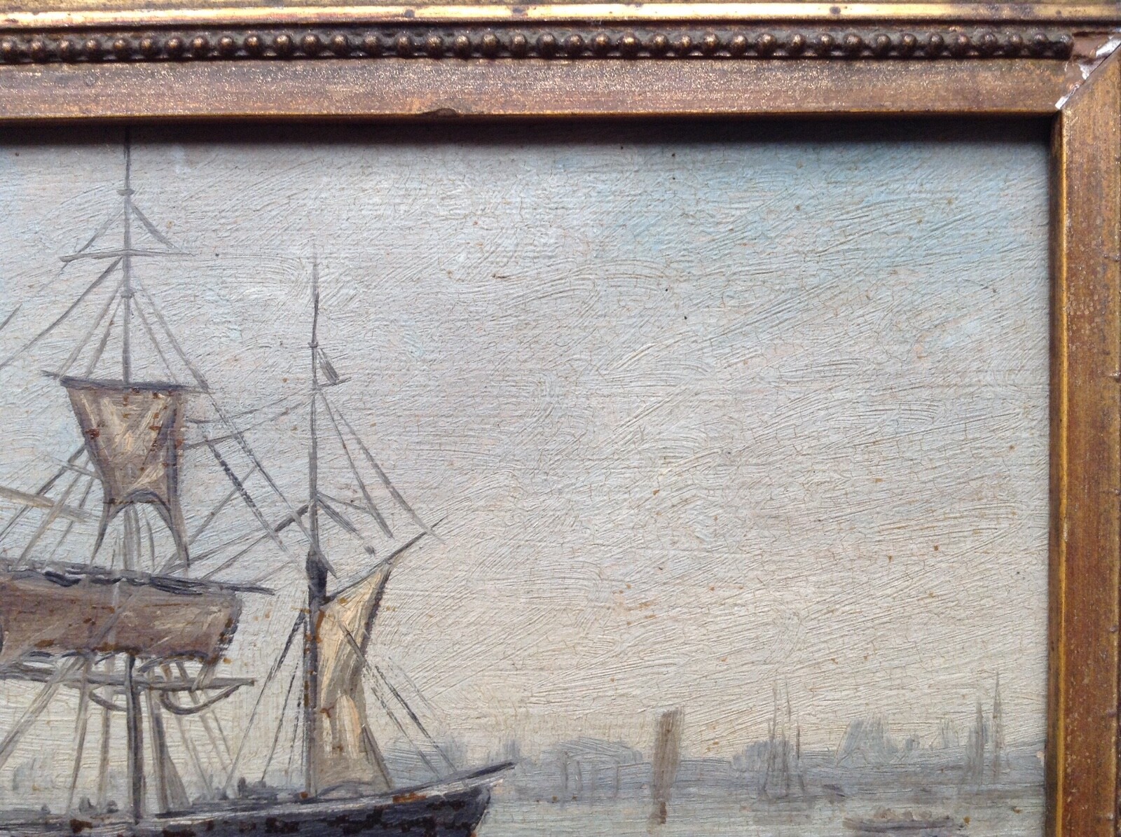 EUGENE BOUDIN SIGNED – 19th CENTURY OIL ON PANEL – THREE-MASTED SHIP IN PORT