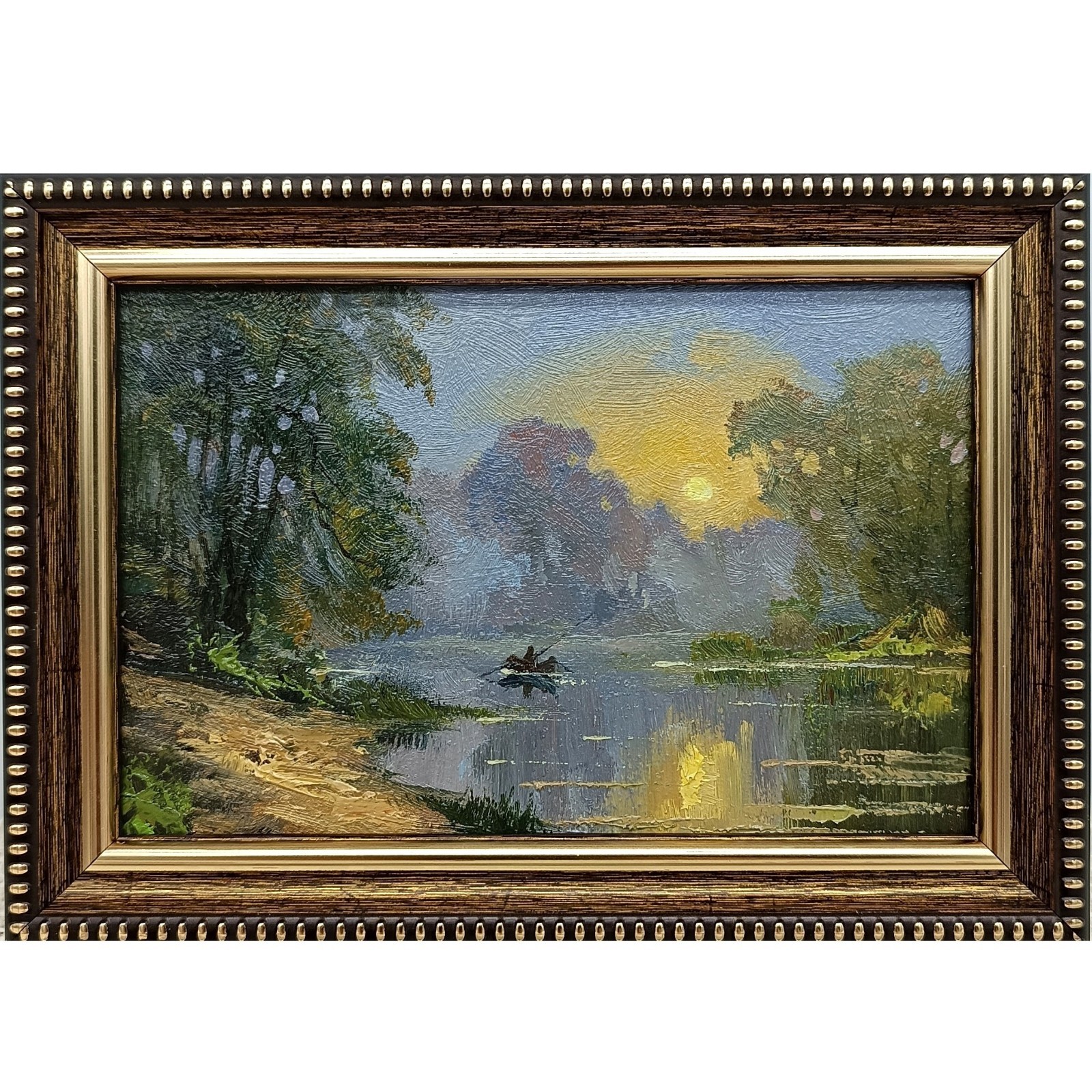 Fisherman Original Oil Painting 6×4 Framed Signed River Landscape Fishing Art