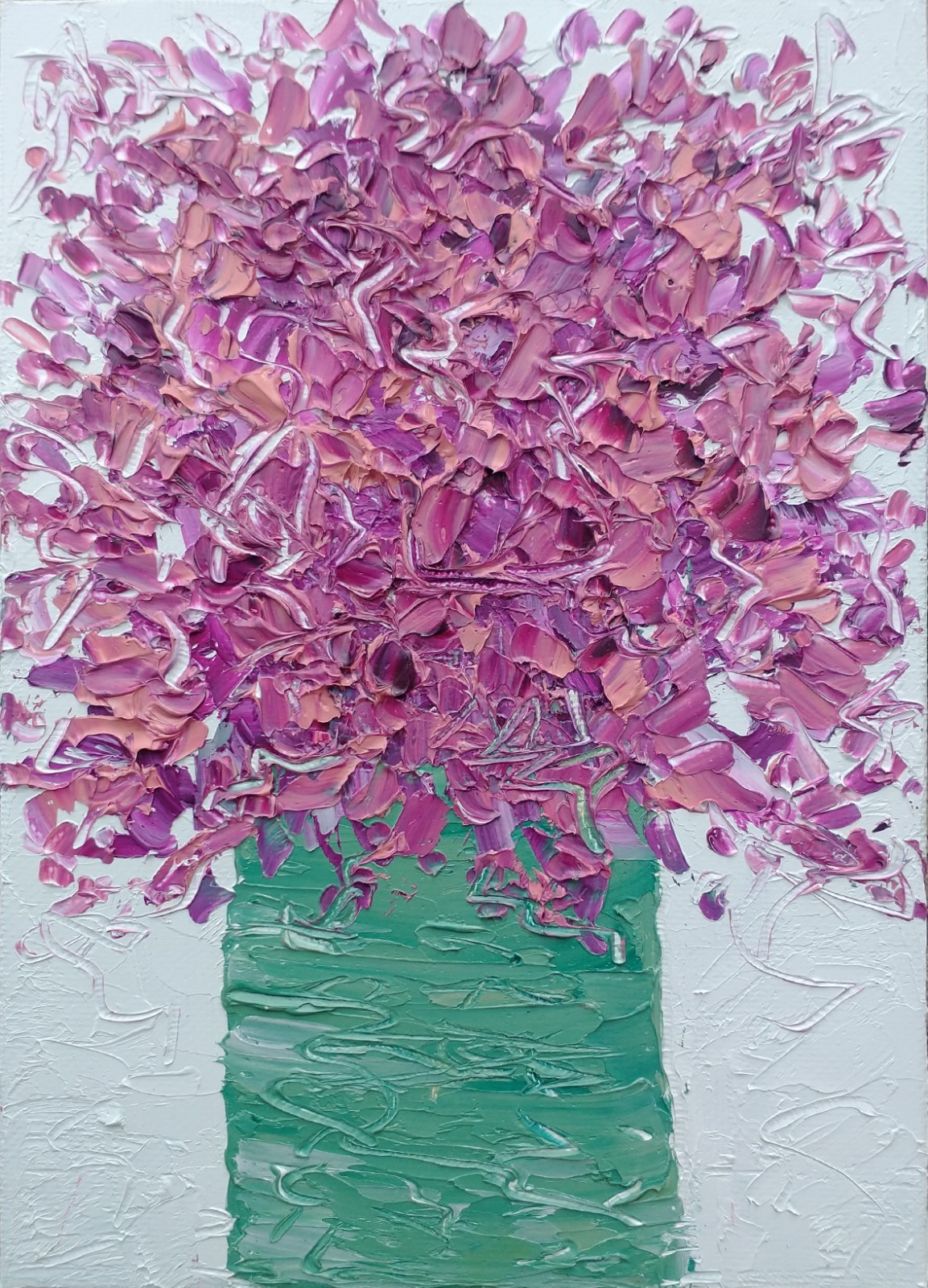 Original 5″x7″ Oil Painting Textured Wildflower Flower Bouquet pink IMPASTO