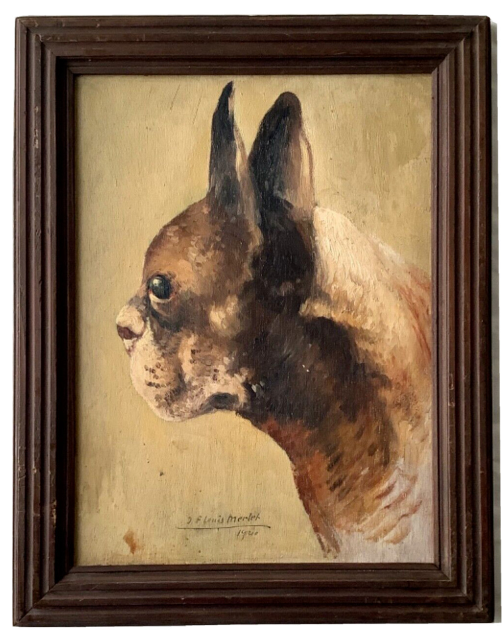 Early 20th Century – French Impressionism Oil – Portrait of a French Bulldog