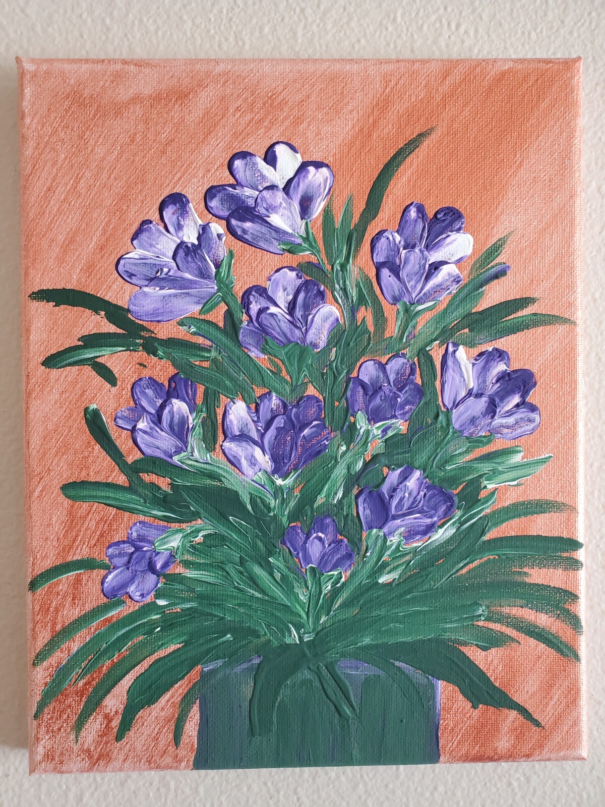 Handmade Acrylic Painting Wooden Frame 10×8 Art Decor Flowers