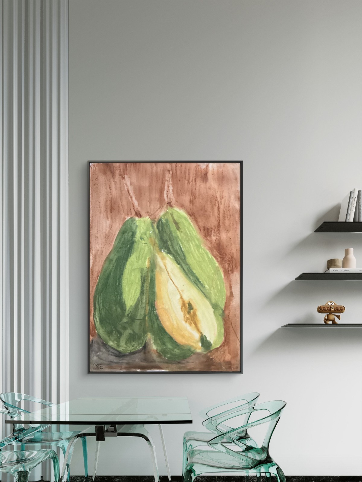 11×14 Moody Pear Fruit Food Art Relaxed Still Life Canvas Panel