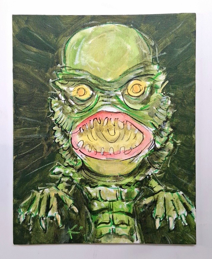 Original Creature From The Black Lagoon Monster Painting Thayer Folk Art OOAK