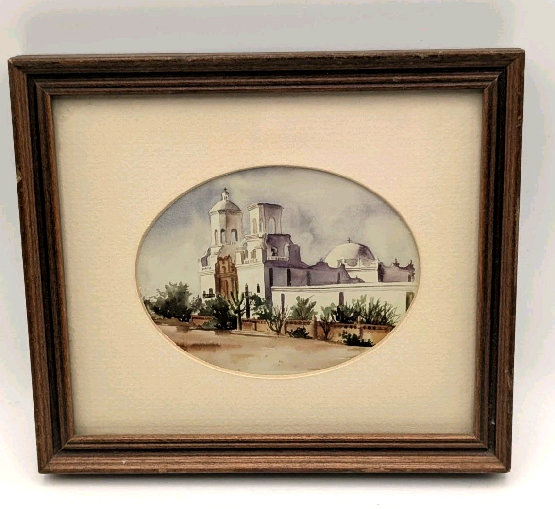 Vintage Southwestern Watercolor Mission Church Framed Art Tucson AZ Gallery…