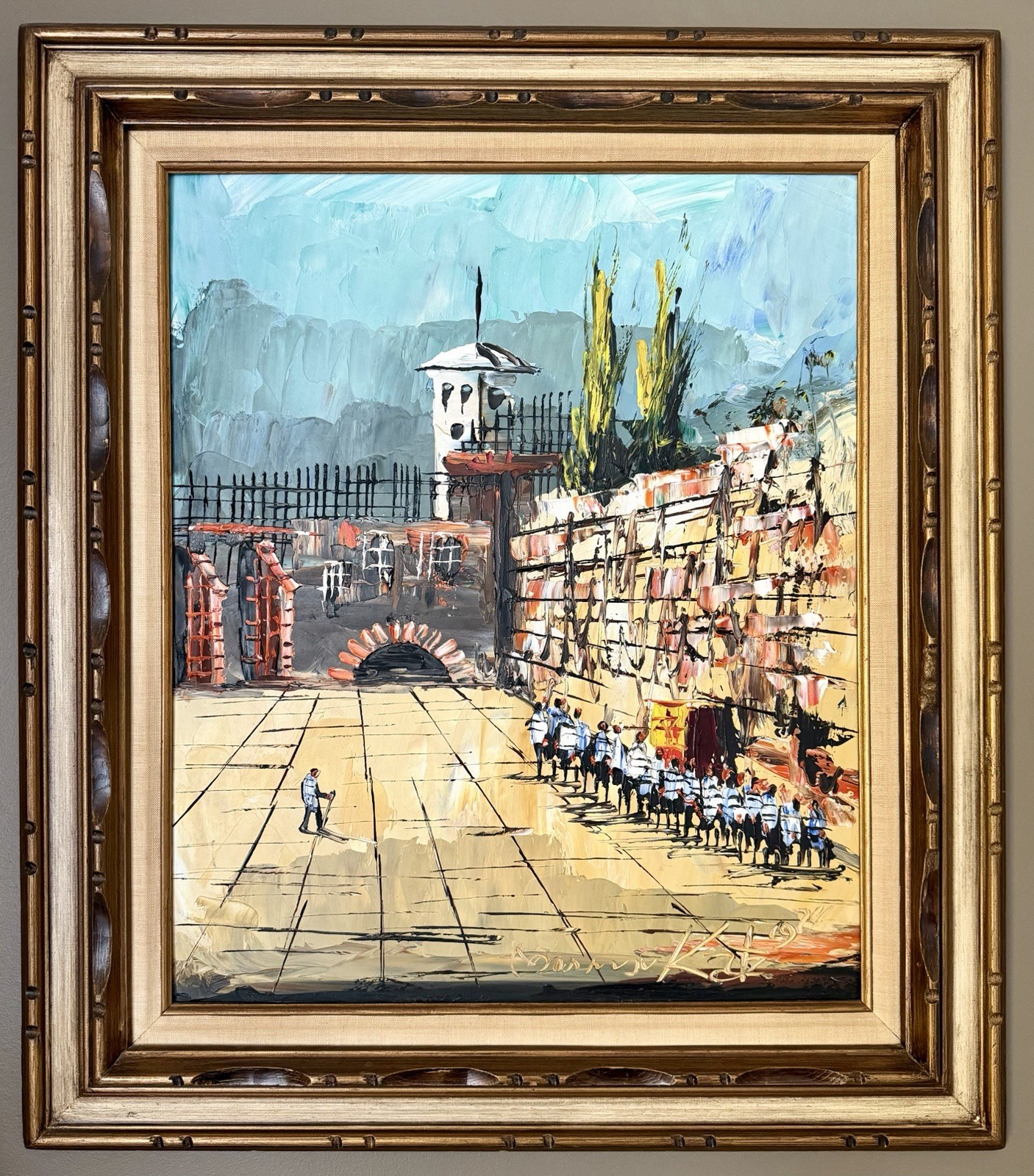 Morris Katz Jerusalem Wailing Wall Oil Painting Signed Impasto Judaica 28×32