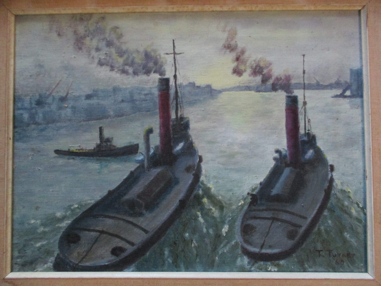 VINTAGE IMPRESSIONIST PAINTING IMPRESSIONISM INDUSTRIAL BOAT SHIP NAUTICAL PORT