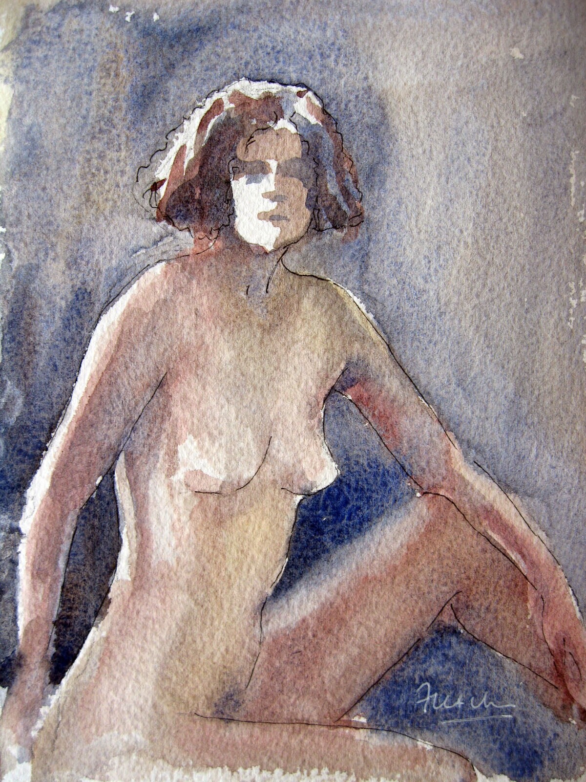 Seated Woman Original watercolor painting 7.5×5.5 inches Sandra Fletcher