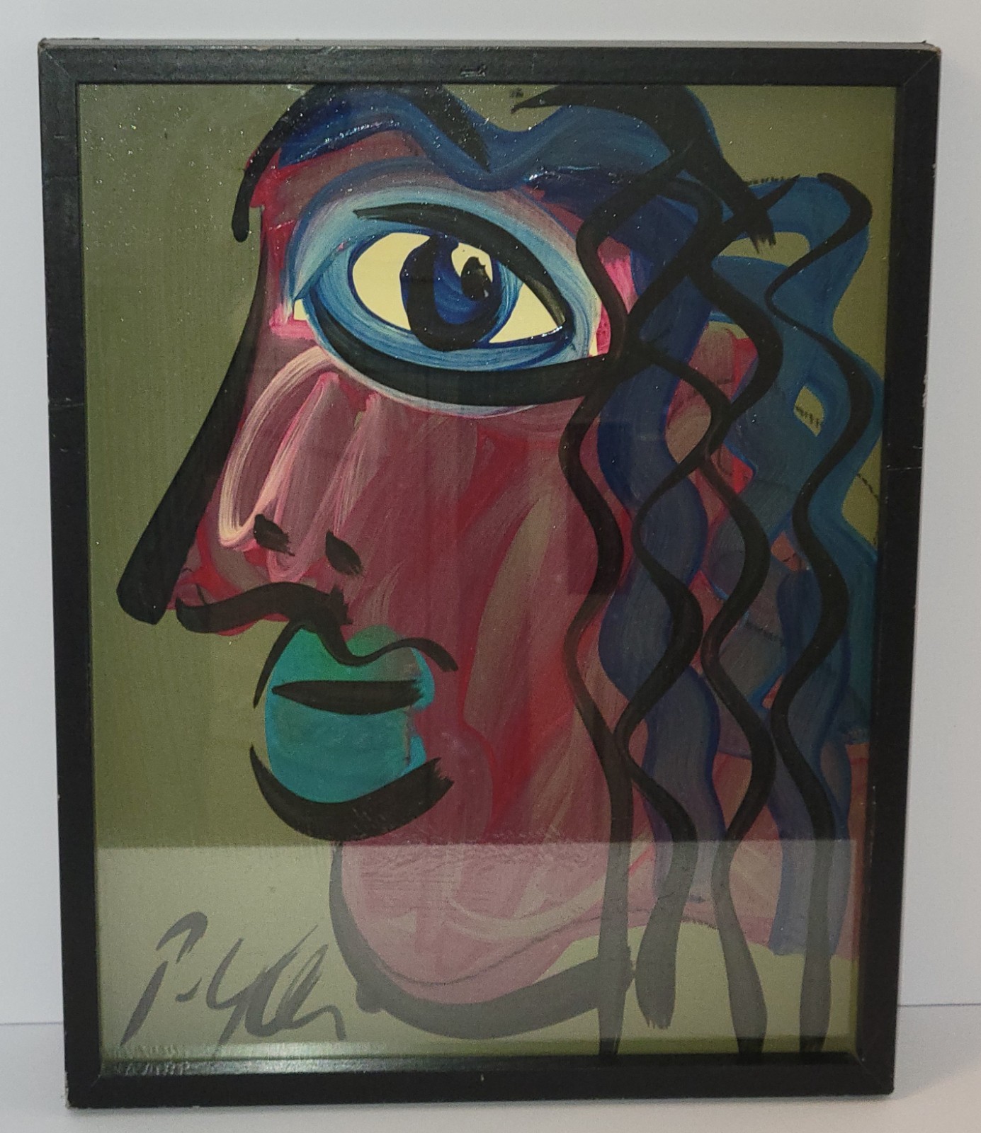 Framed Signed PETER KEIL Abstract Expressionist Face PAINTING w/ COA #1562