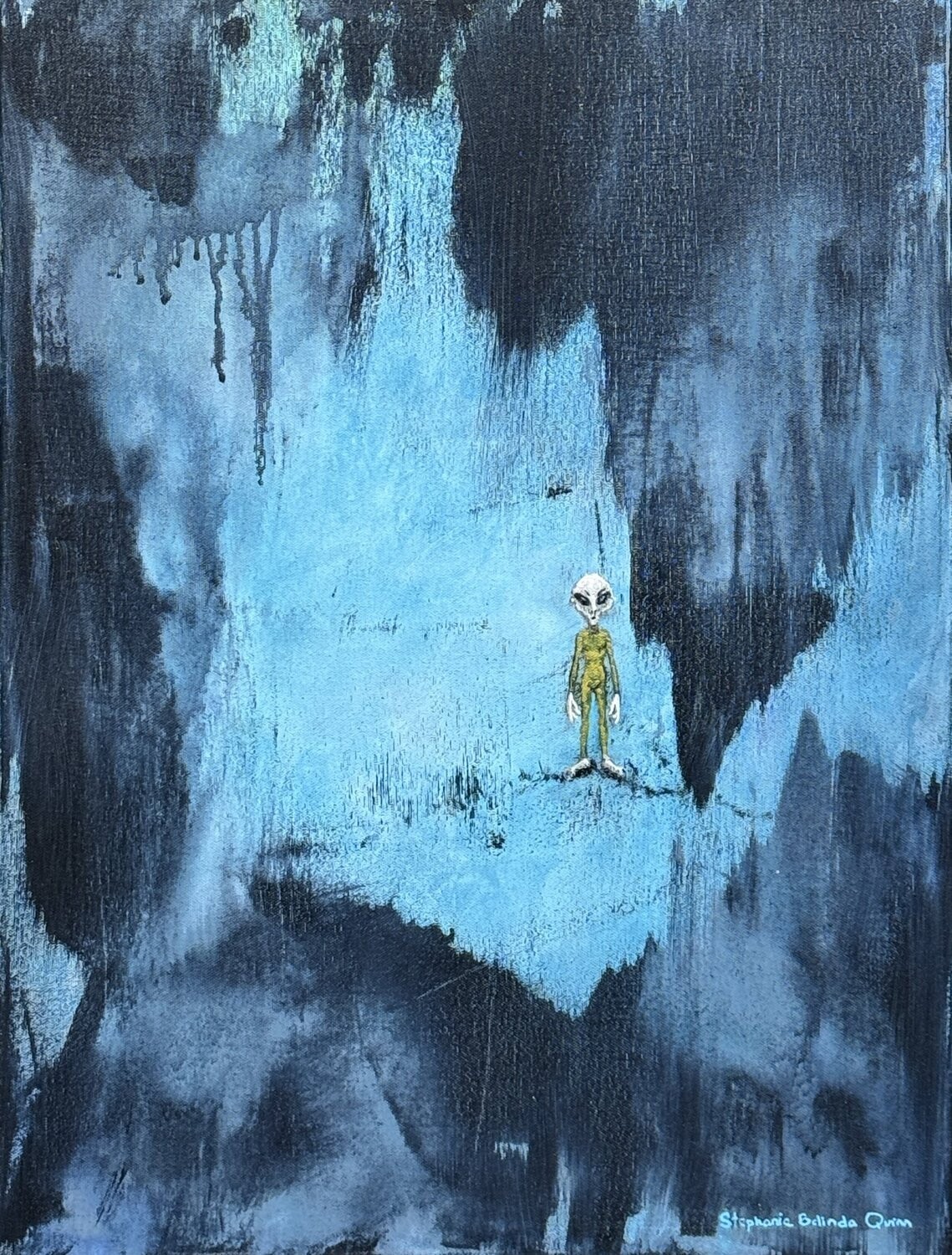 Alien Painting of Space Alien Art Outer Space Artwork Canvas Painting Original