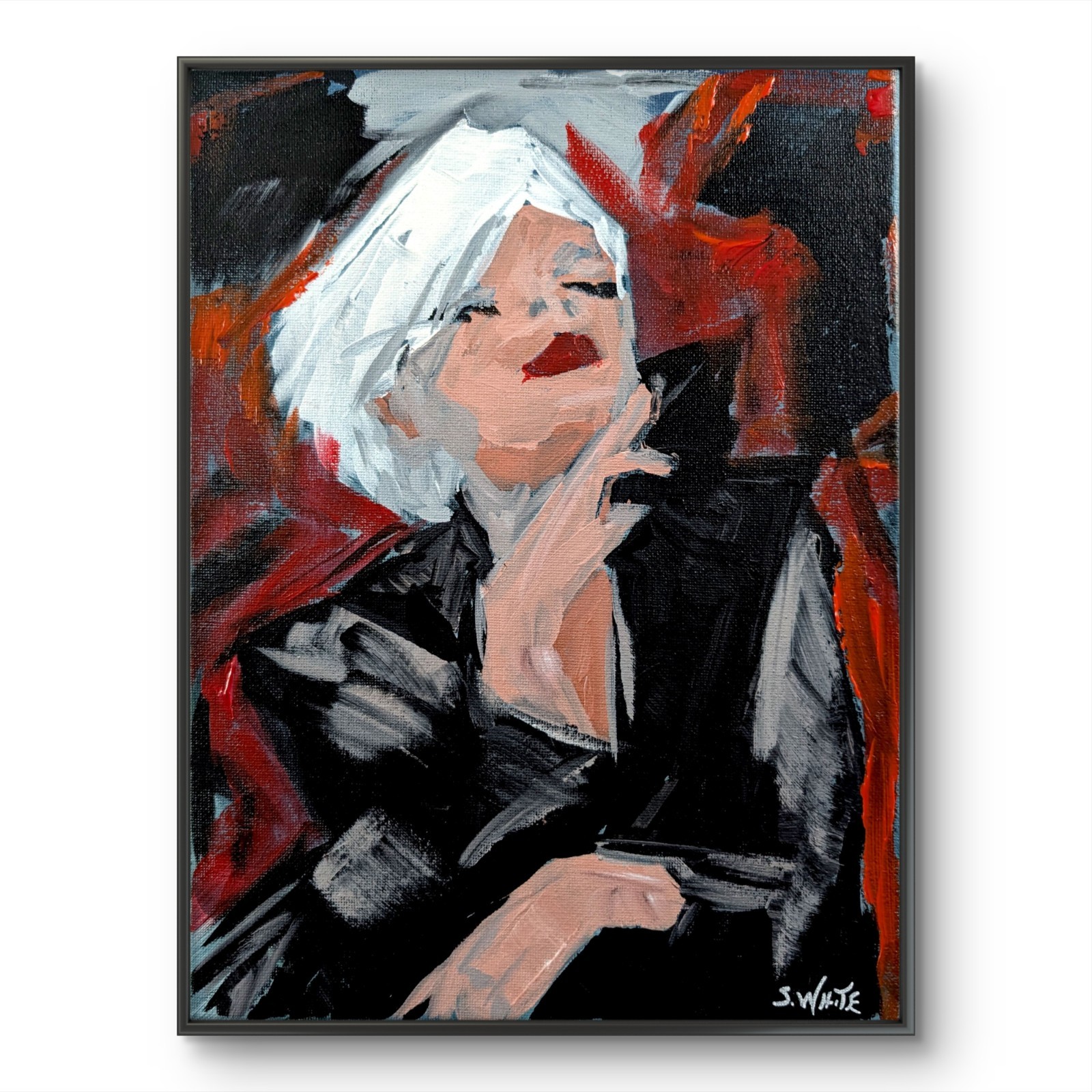 Stylized Woman Original Painting 9×12 Portrait Abstract Canvas Expression SWhite