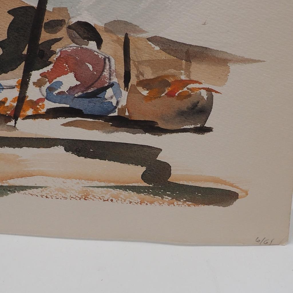 Watercolor Painting Ink Drawing on Paper circa 1961