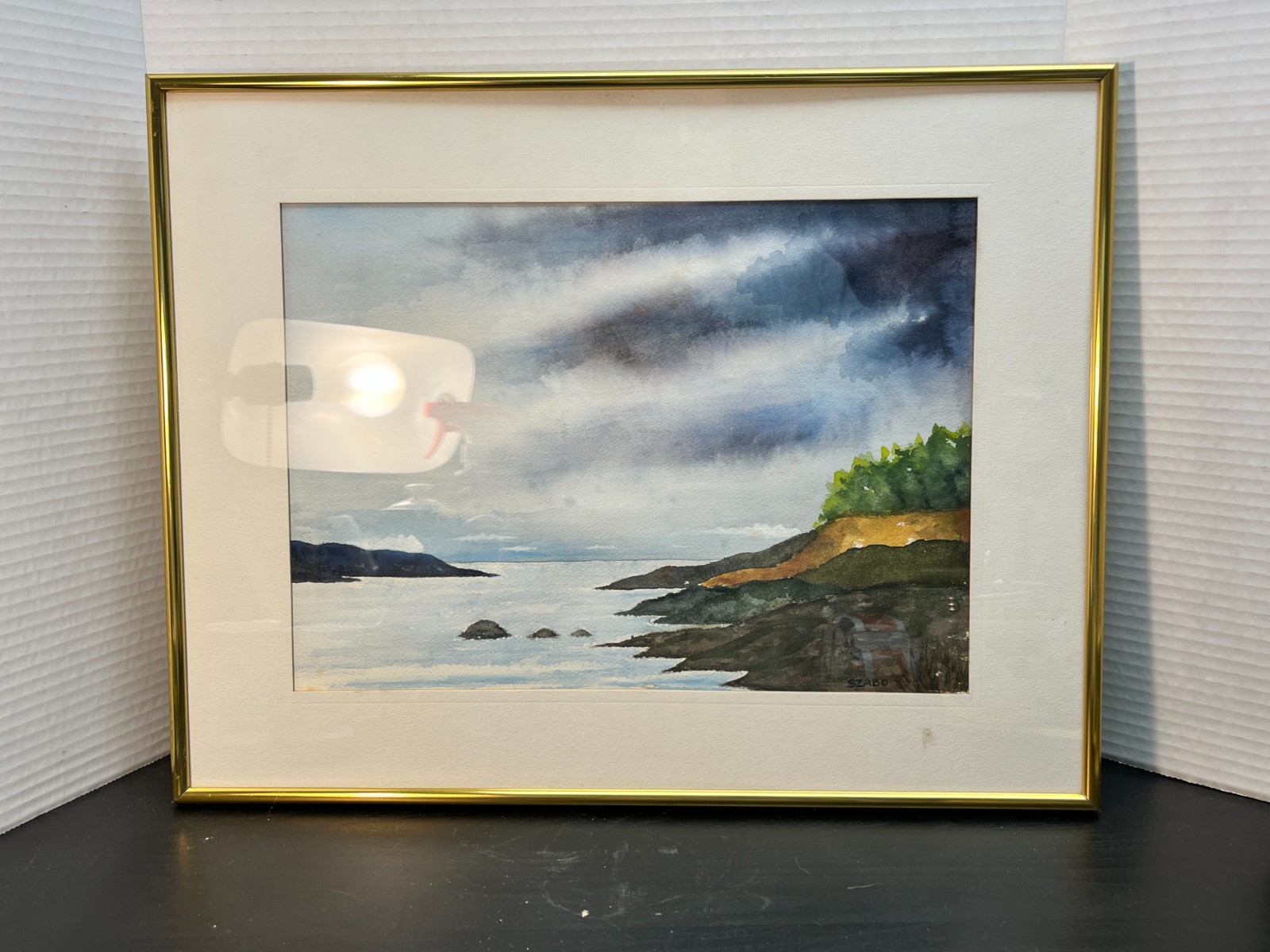 OOAK Watercolor Landscape Signed Bella Szabo Artist Framed Coastal New England