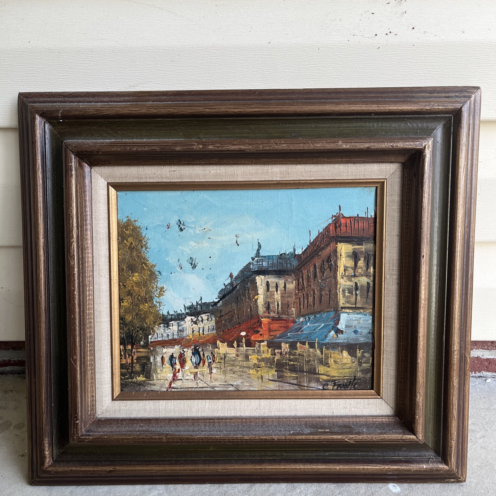 Expressionist Landscape City Oil Painting Canvas Vintage Framed Market Street