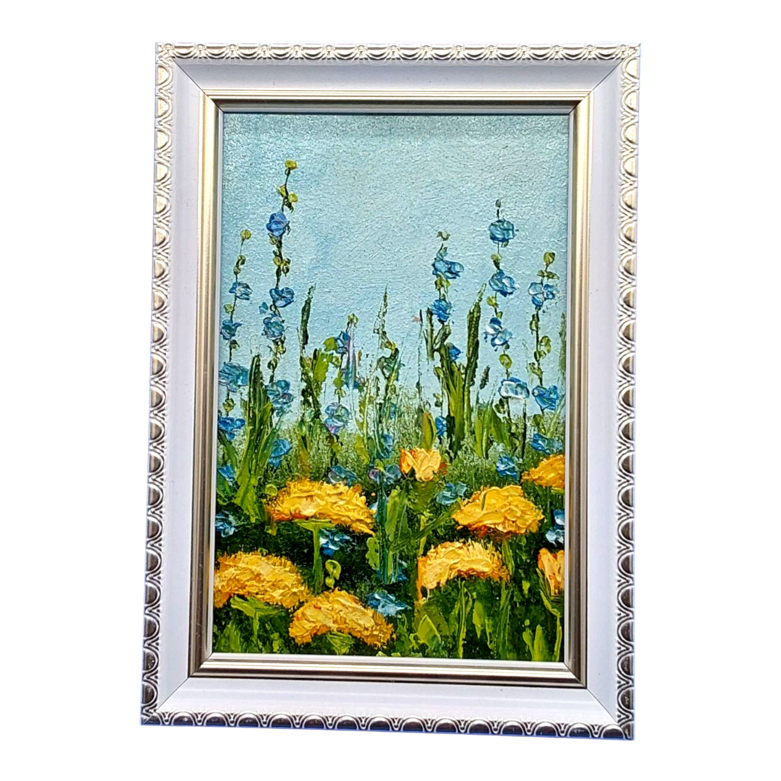 Dandelions Original Oil Painting Wildflowers Gift Small Wall Art Handmade OOAK