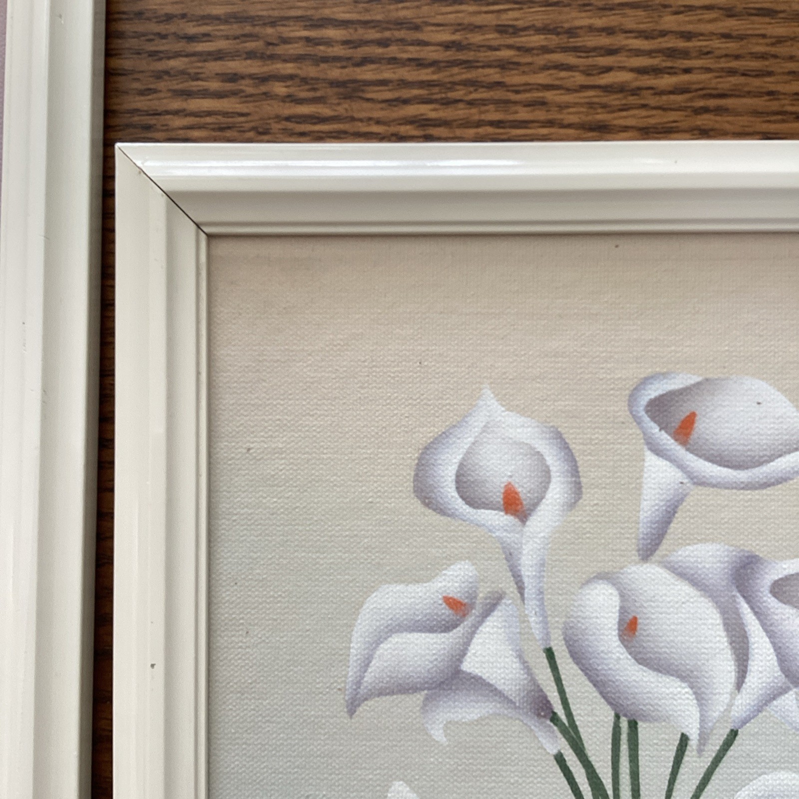 2 Vintage Framed Art Floral Still Life Painting Tiger & Peace Lily Set of 2