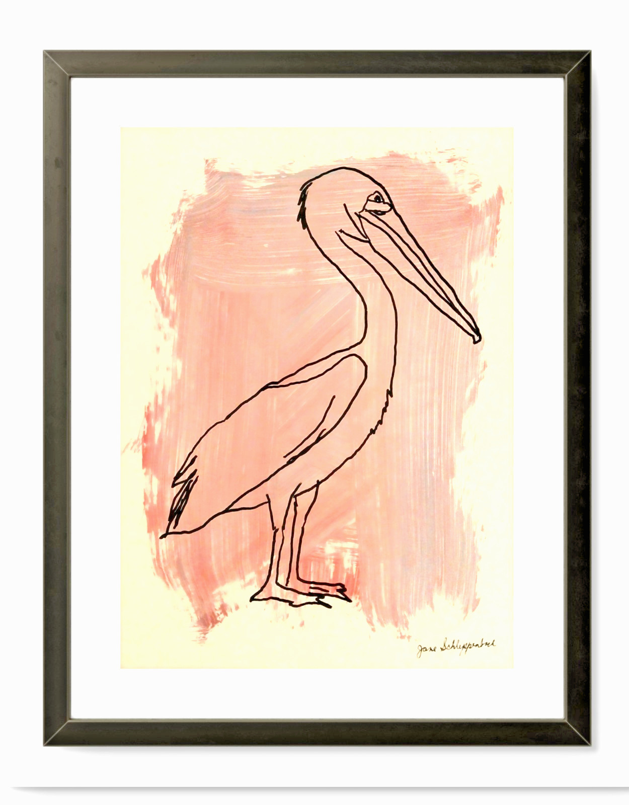 Pink Pelican Modern Expressionistic Original Signed 11×14 Acrylic Art Paper BACH