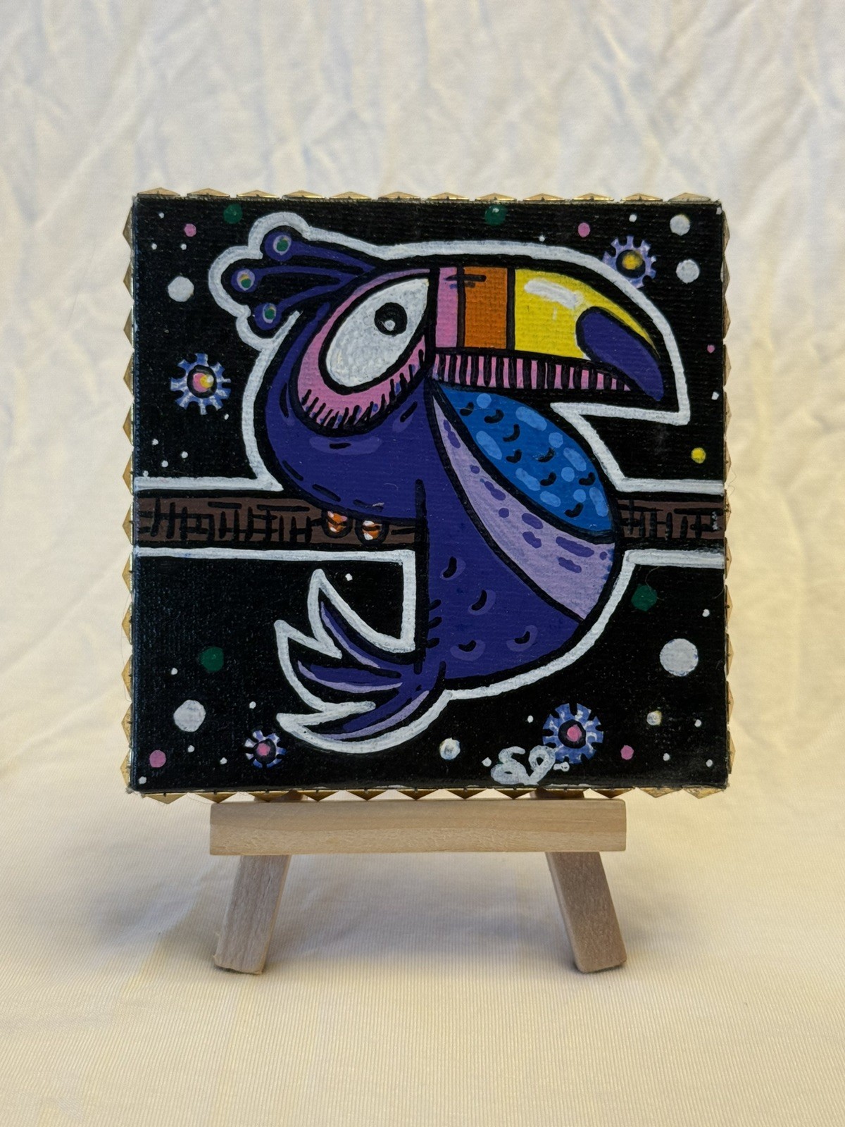 Acrylic Painting Decor On 4”x4” Canvas- Toucan By Sara Jessup (SJessupArt)
