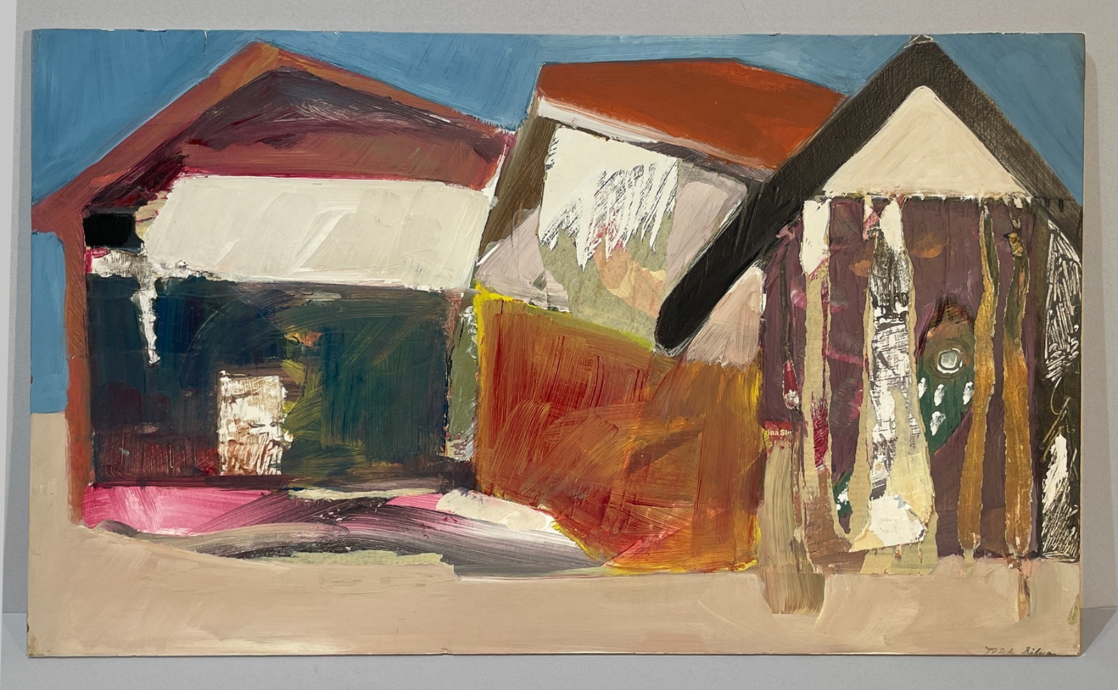 Richard Silva Abstract Oil Painting Collage Fresno California Art 3 Houses