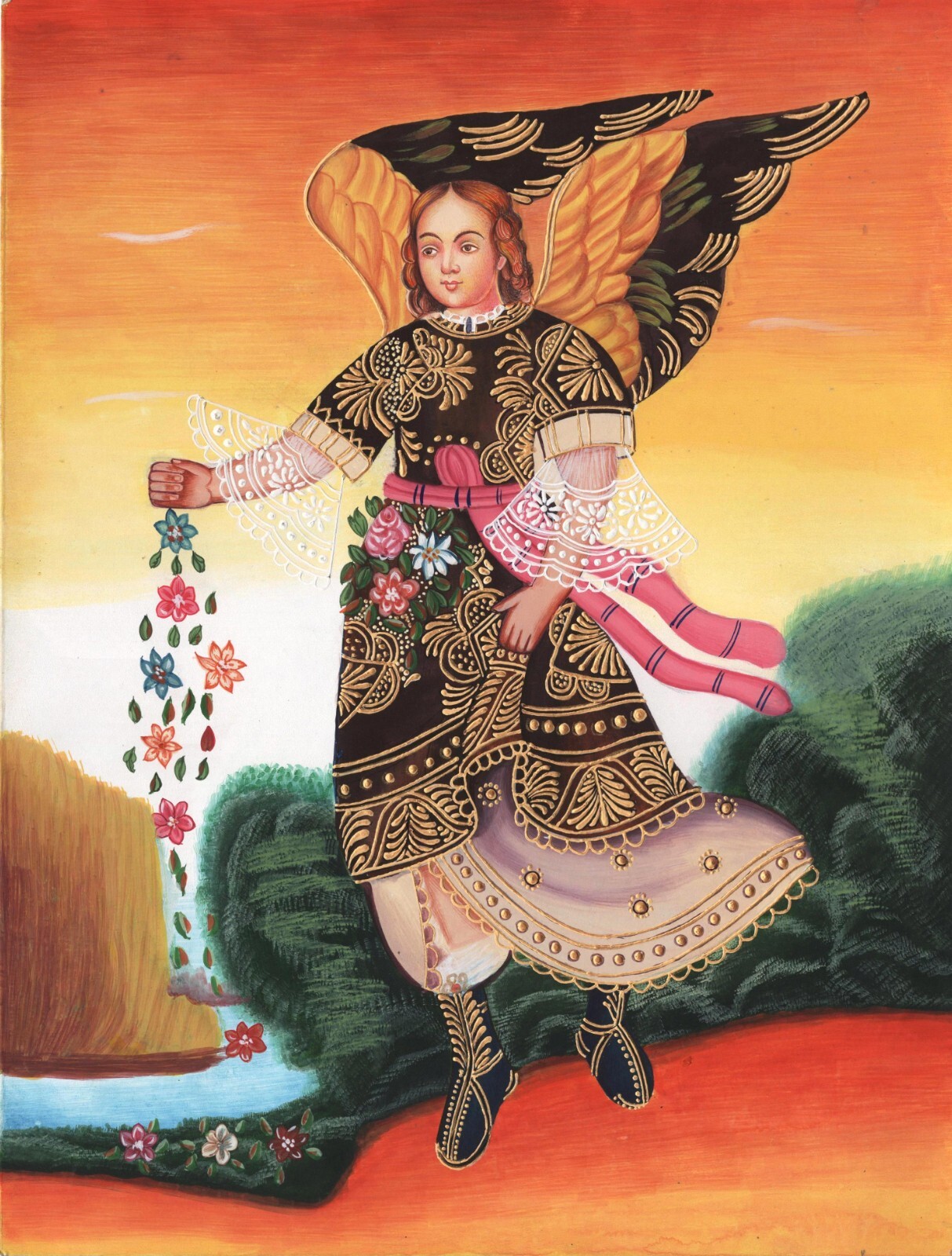 Archangel San Gabriel Indian Peruvian Painting Handmade Cusco Peru Ethnic Art
