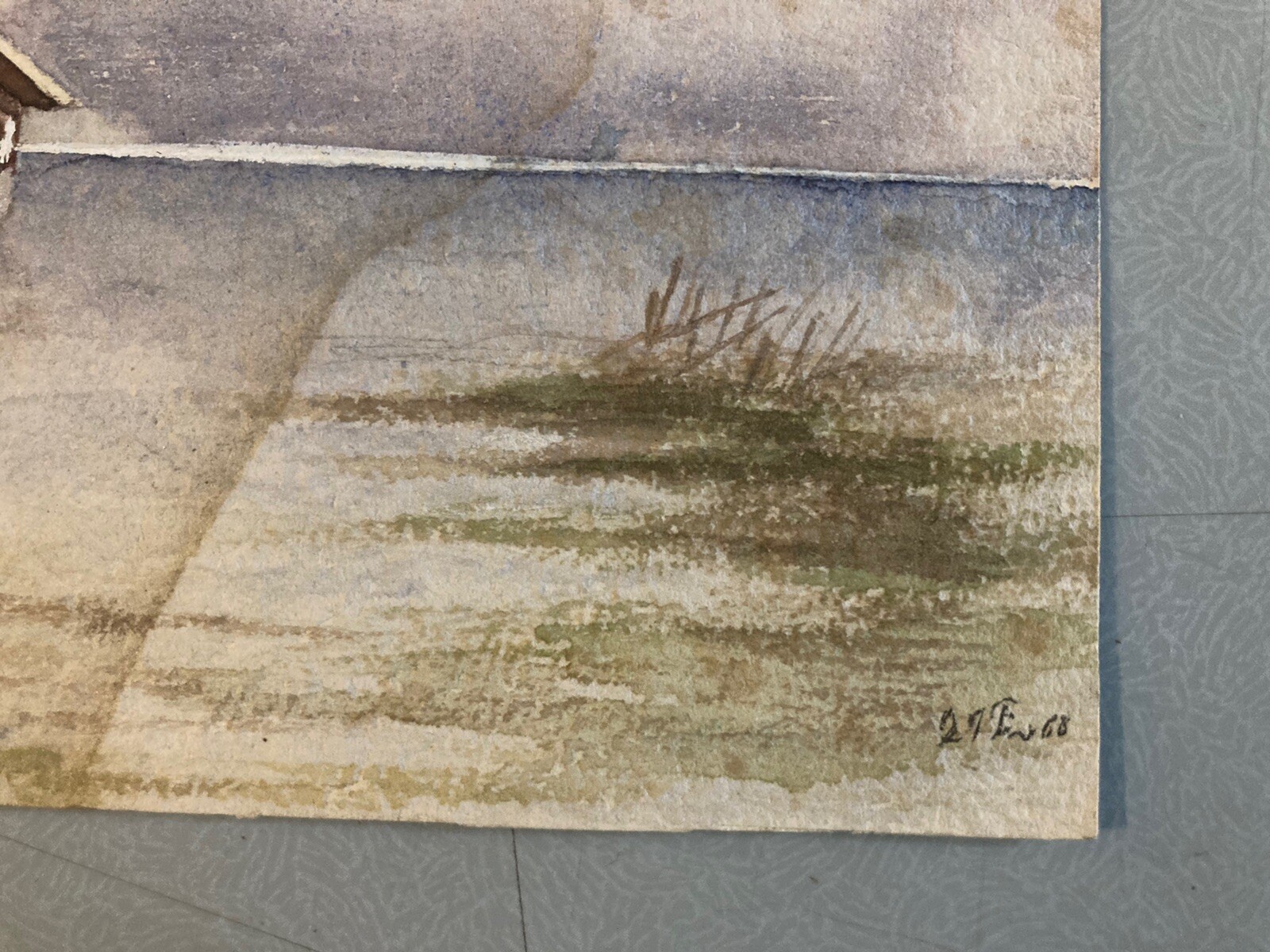Very beautiful Gouache Original XIXth Art Watercolor Lake Mountain 1868 Antique